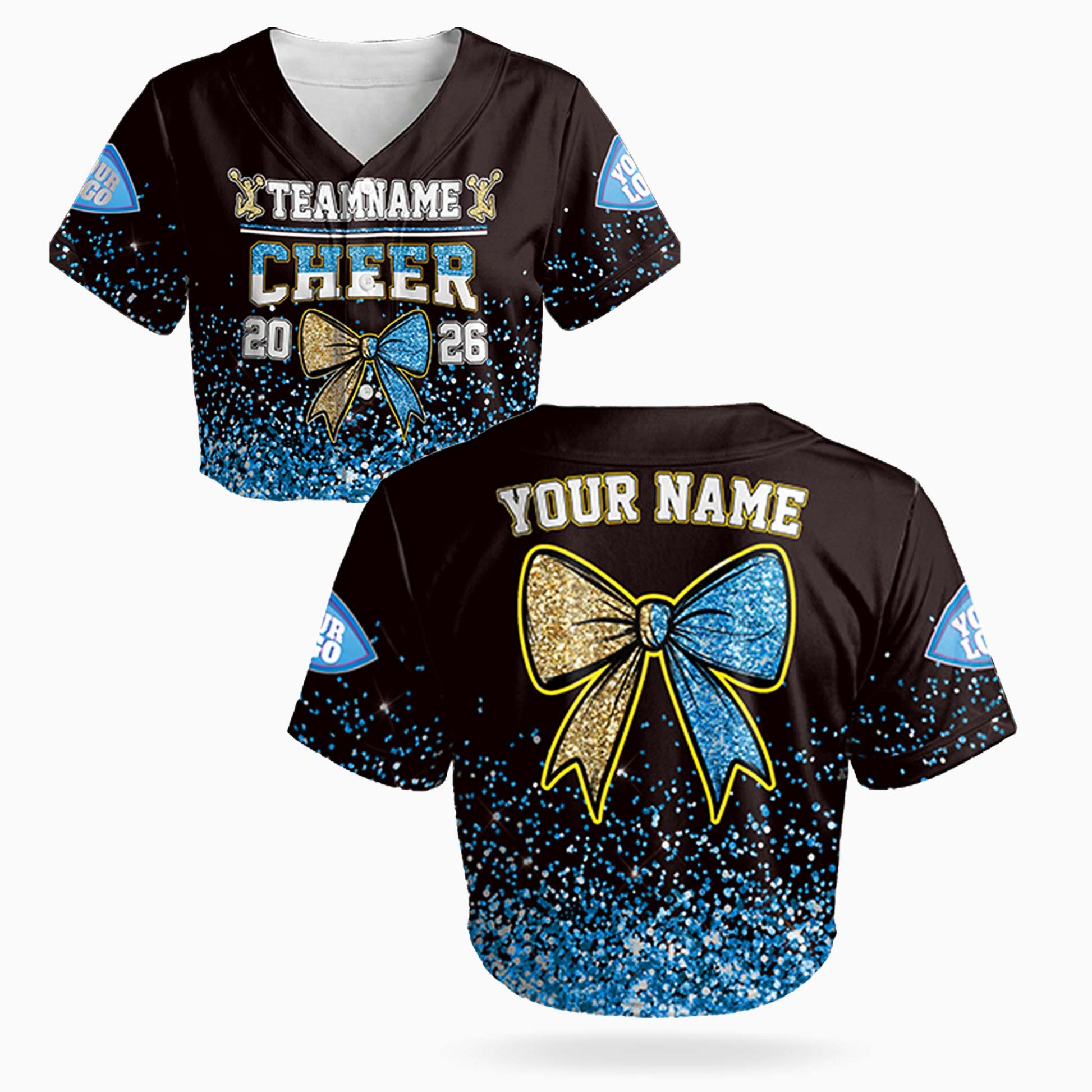 Custom Cheer Crop Baseball Jersey Bow Design Blue and Yellow - Design Your Own