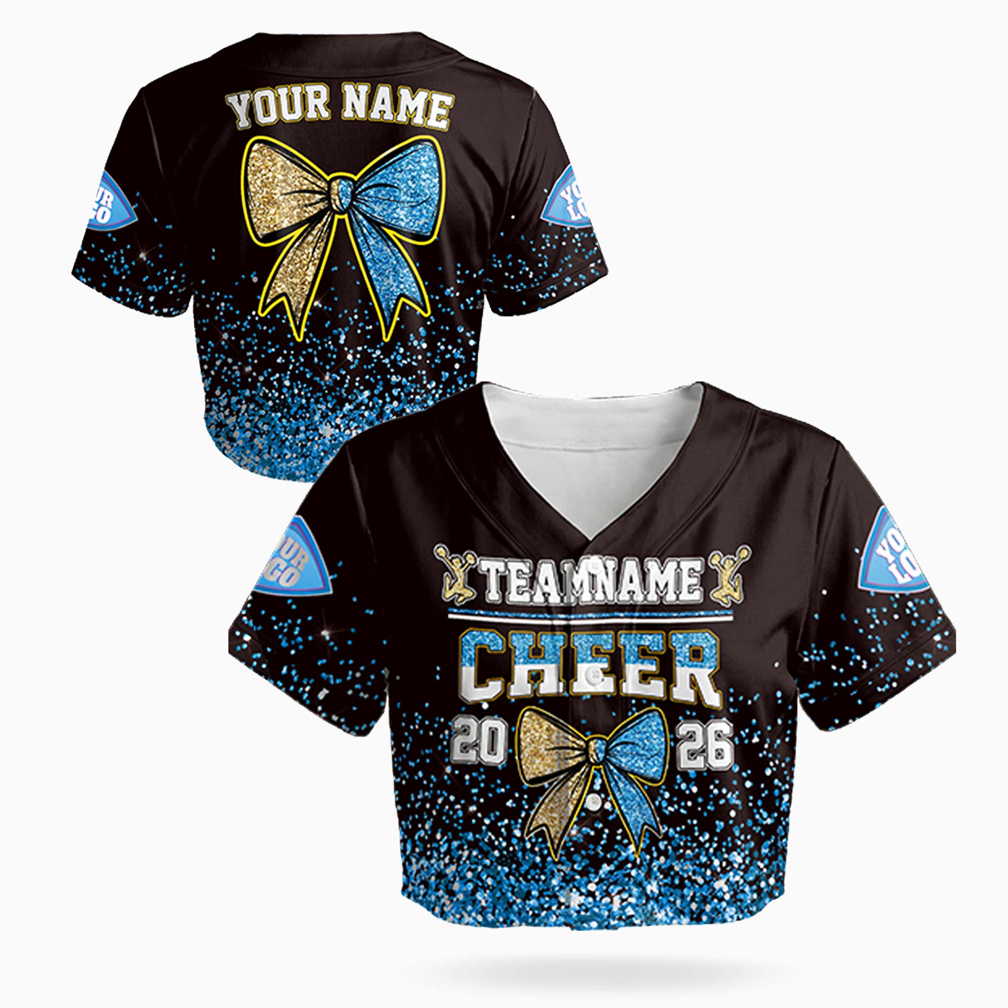 Custom Cheer Crop Baseball Jersey Bow Design Blue and Yellow - Design Your Own
