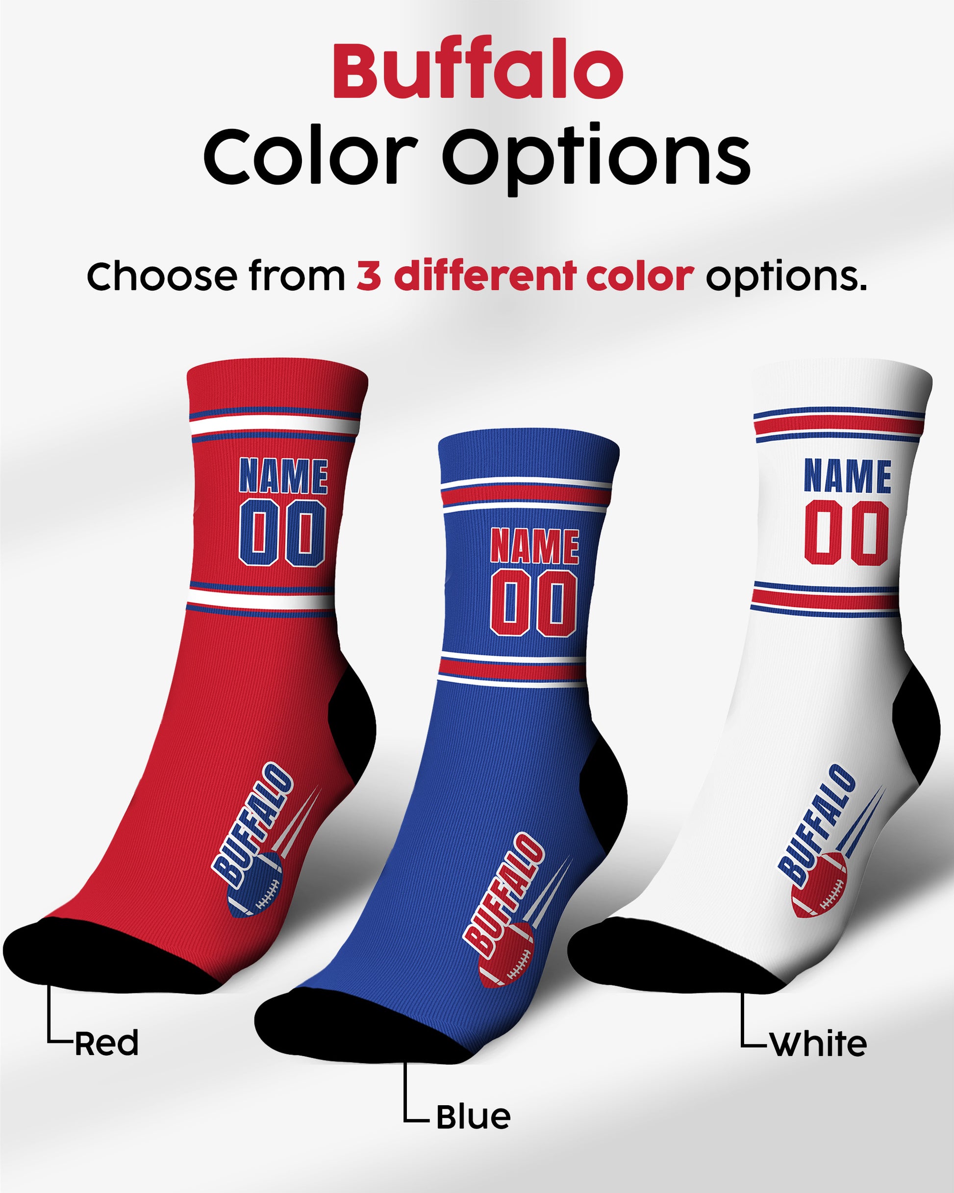 Custom City Sports Socks Buffalo Red - Personalized Name Number