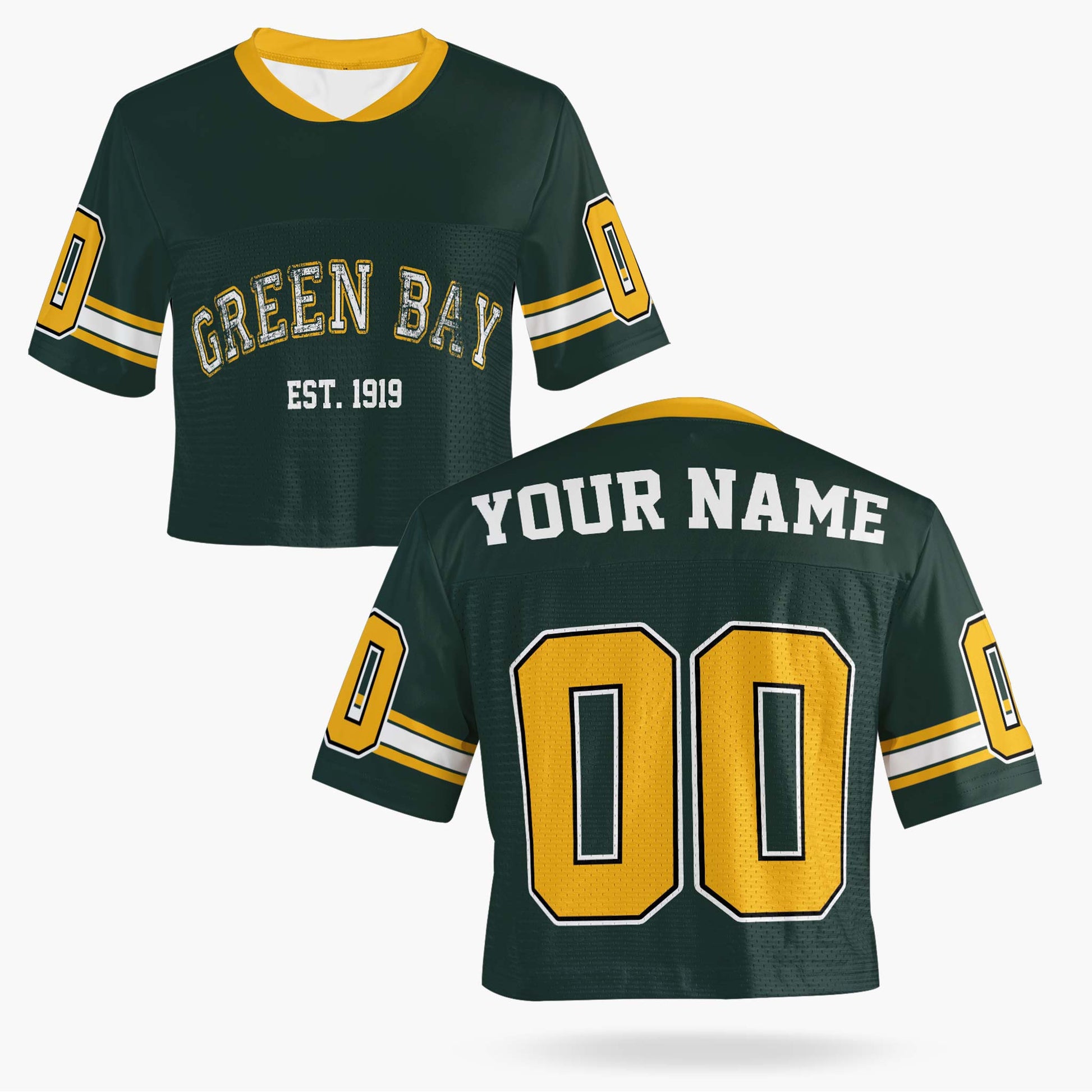 Custom Women's Crop Football Jersey Green Bay - Design Your Own