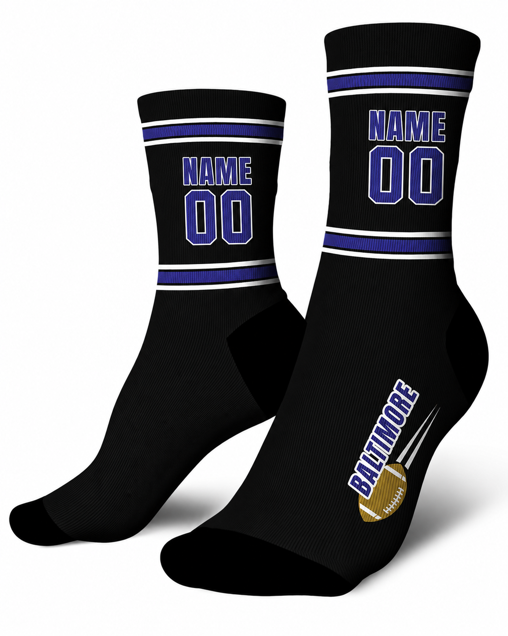 Custom City Sports Socks Baltimore Black - Personalized Name Number