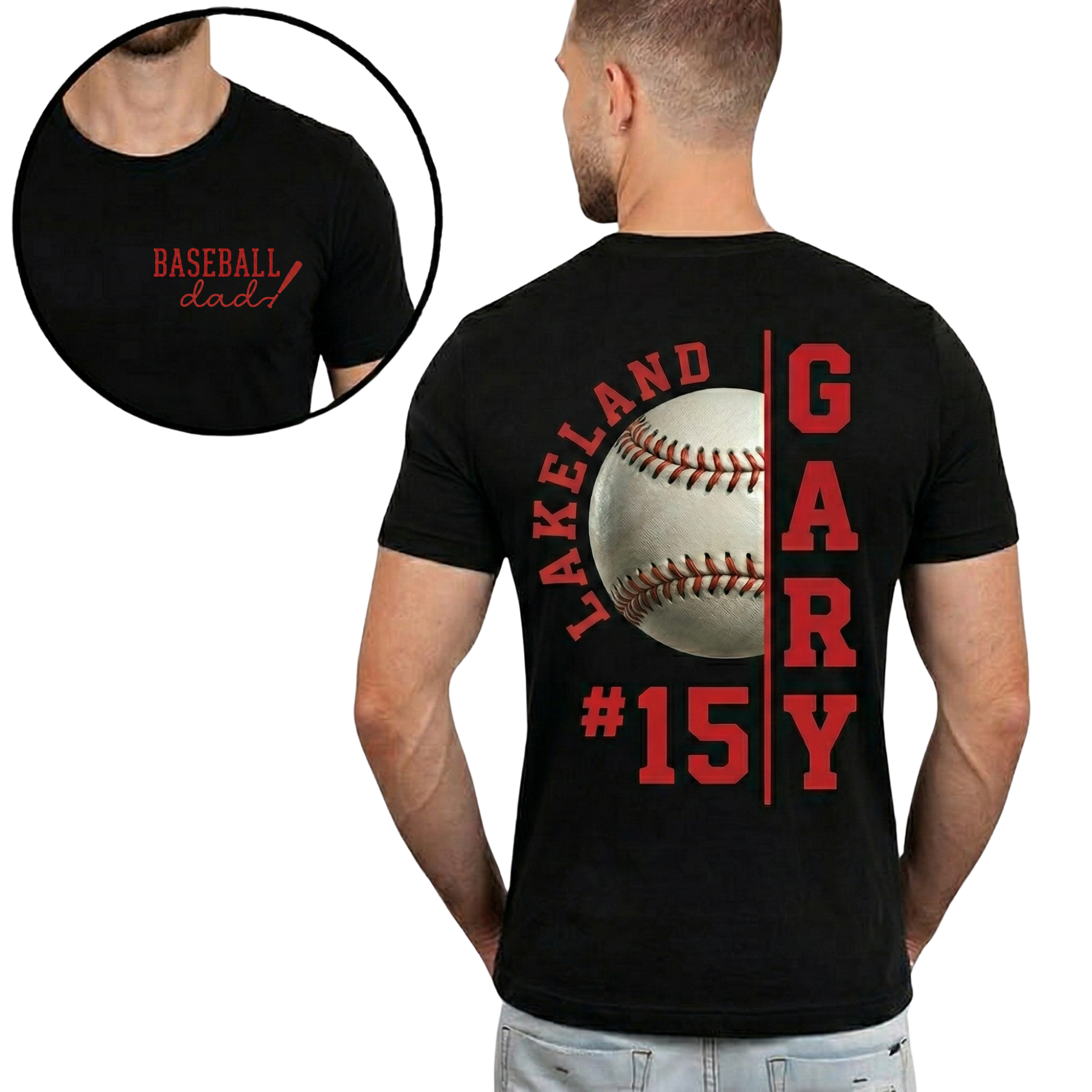 Custom T-Shirt Baseball Dad Black - Personalized Name Number