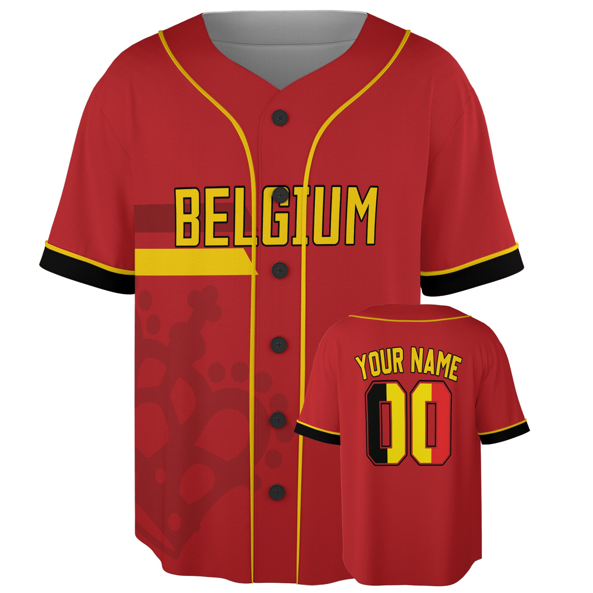 Custom Belgium Baseball Jersey Belgian Fan Royal Crown – Personalized Name Number