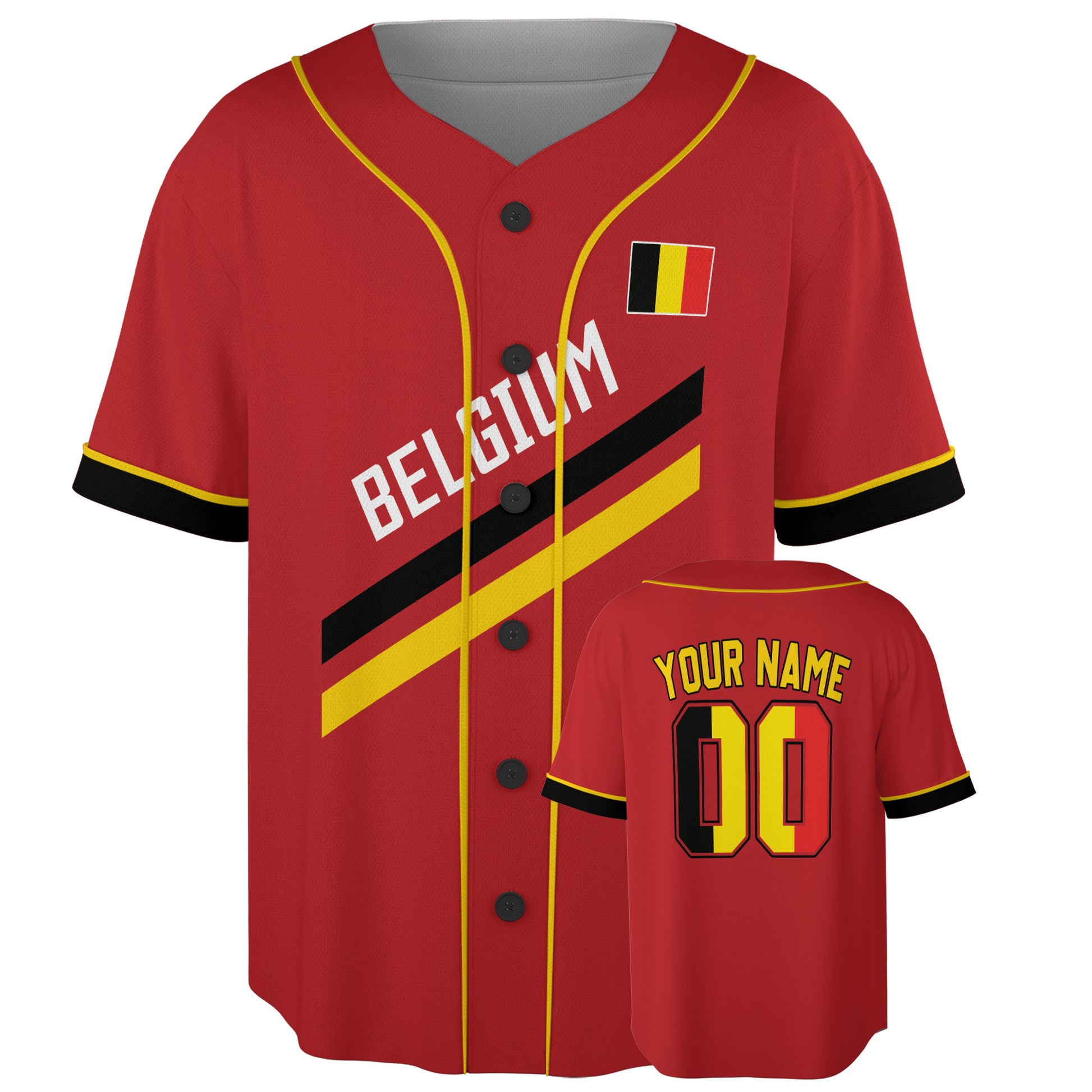Custom Belgium Baseball Jersey Belgian Fan Diagonal Flag – Personalized Name Number