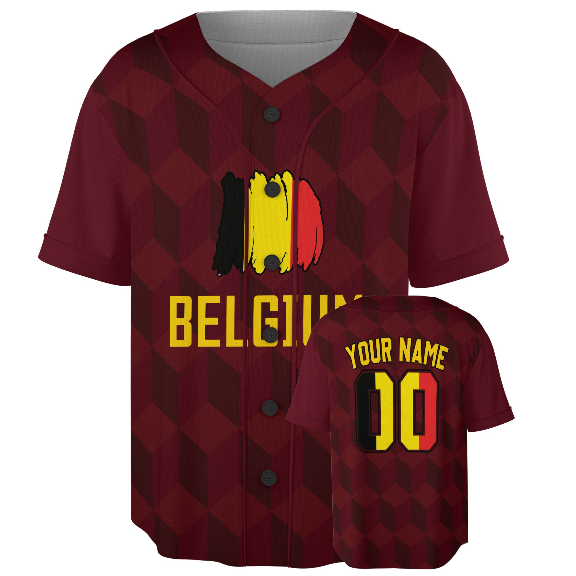 Custom Belgium Baseball Jersey Belgian Fan Geometric Cube – Personalized Name Number