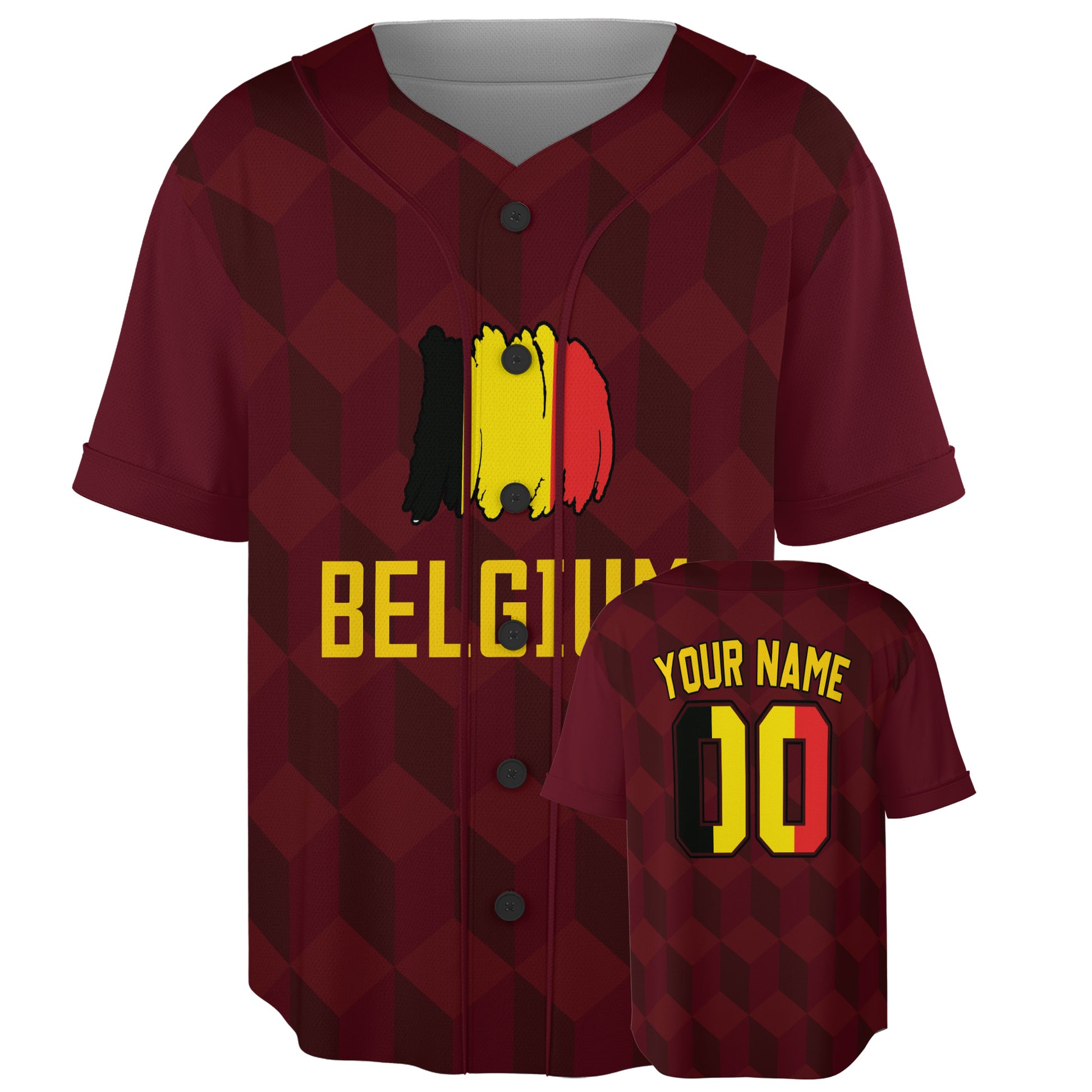 Custom Belgium Baseball Jersey Belgian Fan Geometric Cube – Personalized Name Number