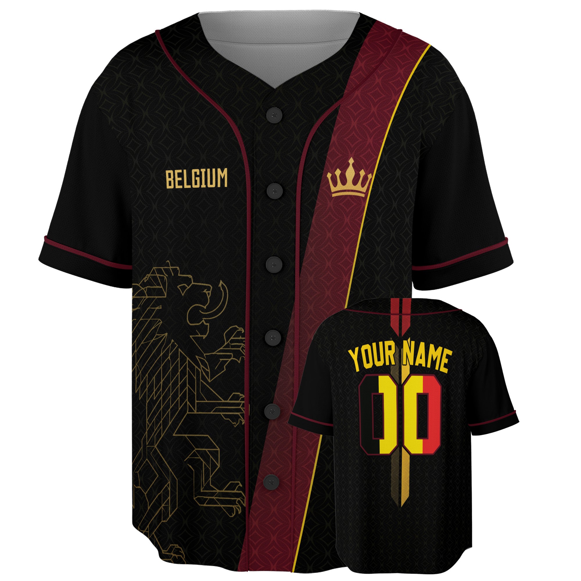 Custom Belgium Baseball Jersey Belgian Fan Geometric Lion – Personalized Name Number