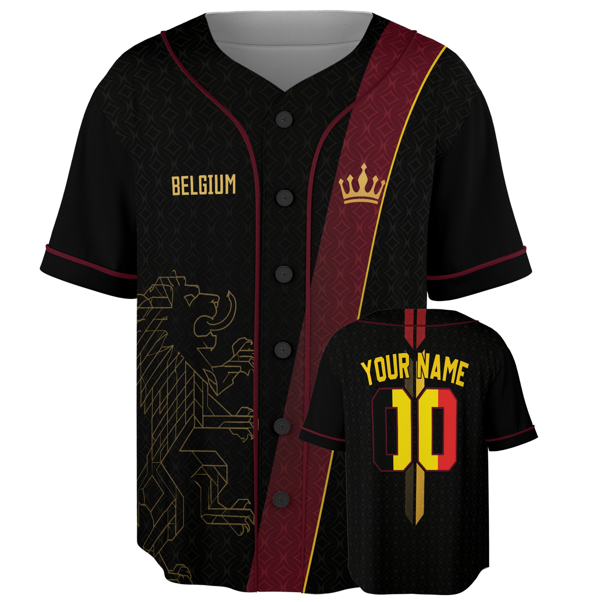 Custom Belgium Baseball Jersey Belgian Fan Geometric Lion – Personalized Name Number