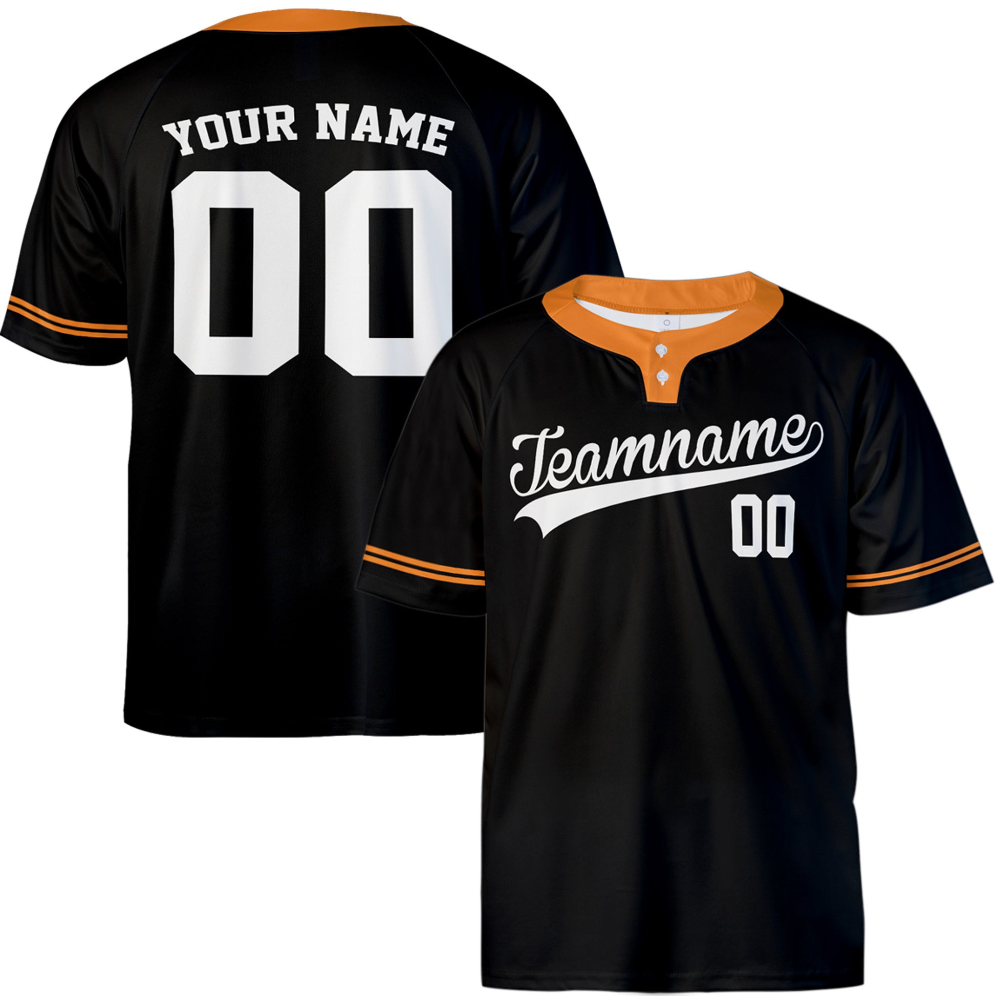 Custom Two Button Softball Jersey Black, Orange and White – Design Your Own