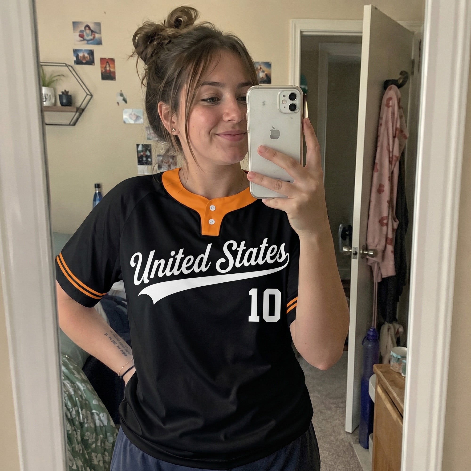 Custom Two Button Softball Jersey Black, Orange and White – Design Your Own