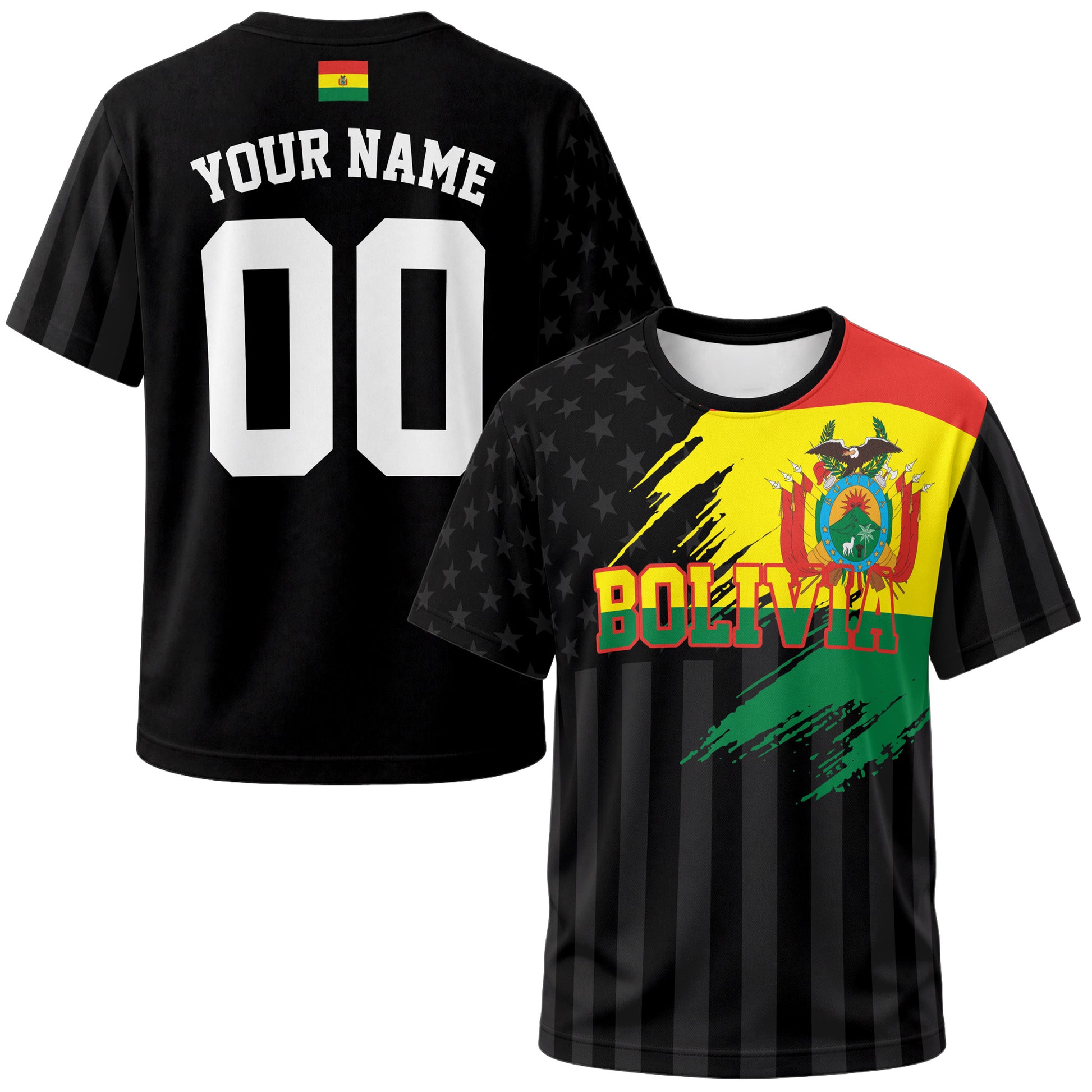 Custom Bolivia Soccer Jersey Bolivian Fan Flag Black - Personalized Name Number
