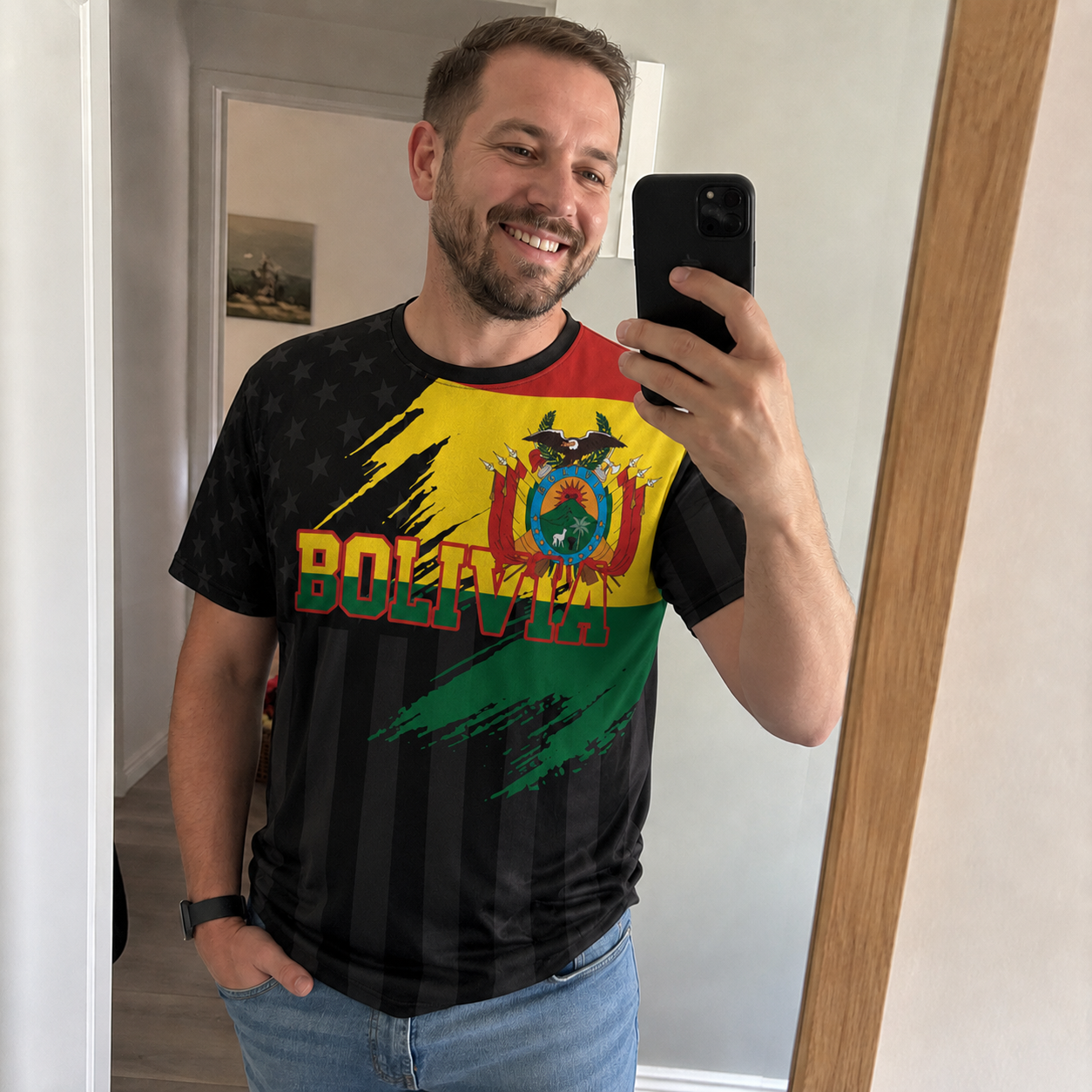 Custom Bolivia Soccer Jersey Bolivian Fan Flag Black - Personalized Name Number