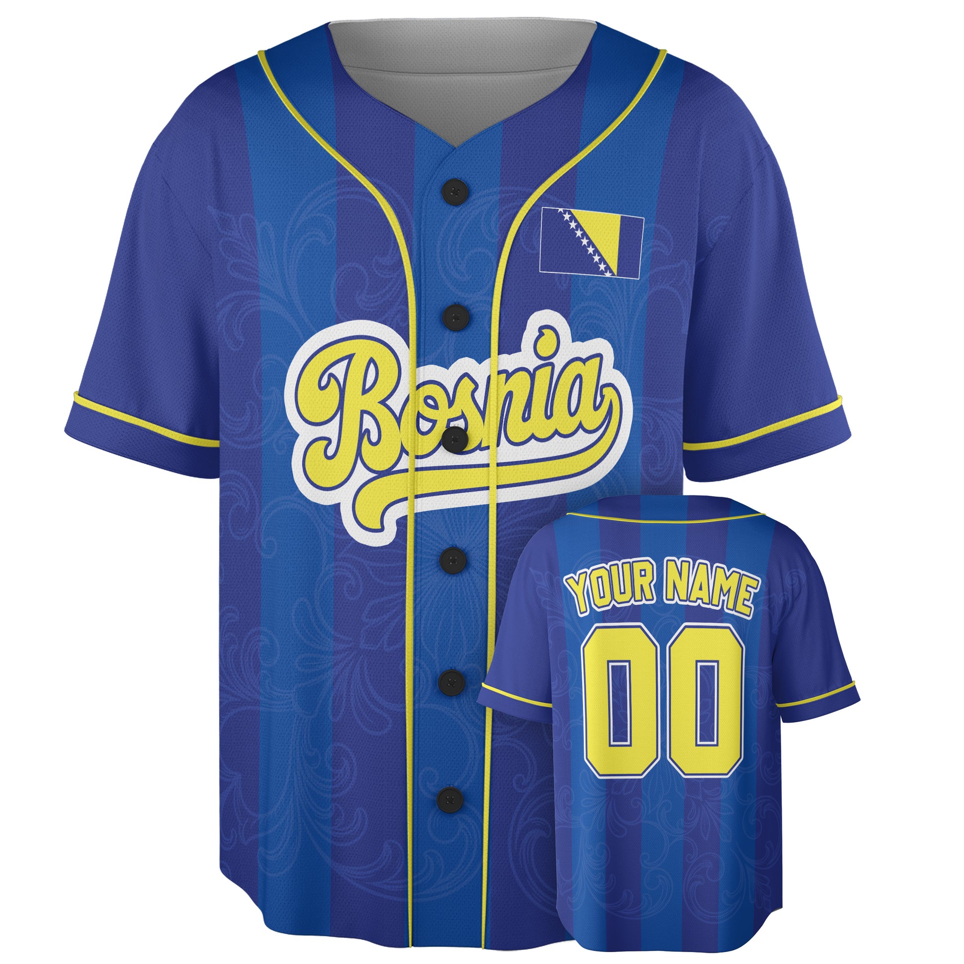 Custom Bosnia and Herzegovina Baseball Jersey Bosnian Fan Floral Pattern – Personalized Name Number