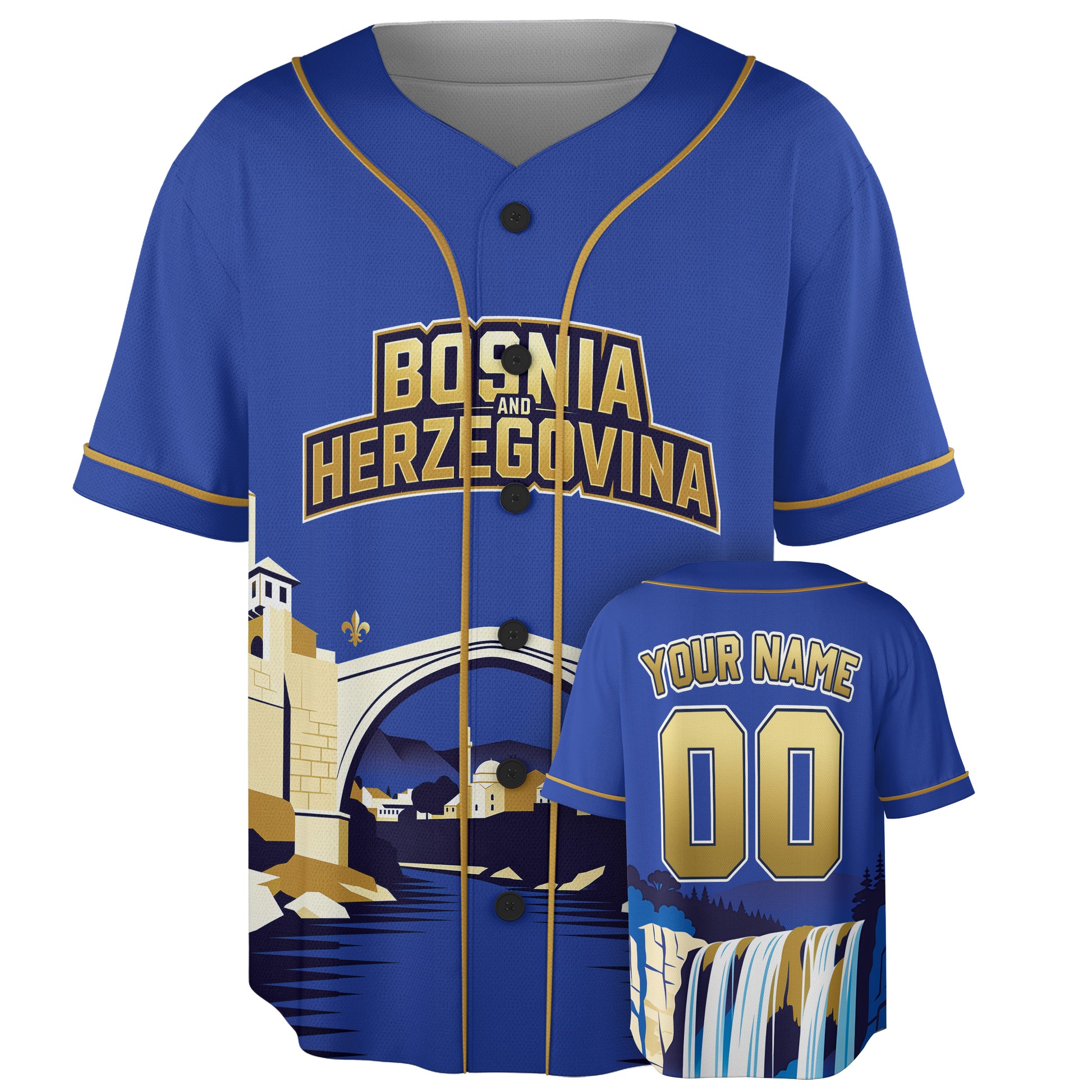 Custom Bosnia and Herzegovina Baseball Jersey Bosnian Fan Landmark – Personalized Name Number