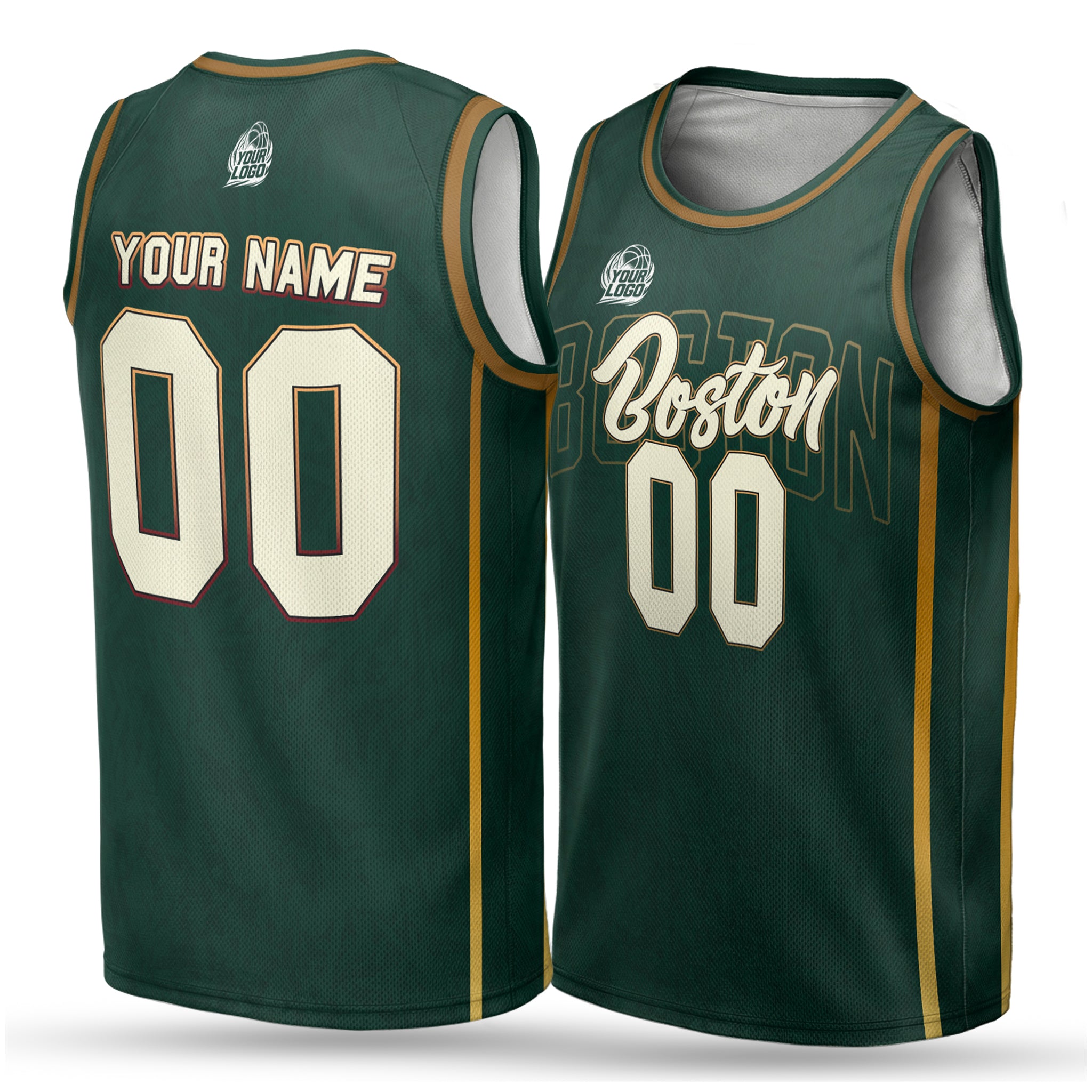 Custom City Basketball Jersey Boston Design - Add Your Name and Number