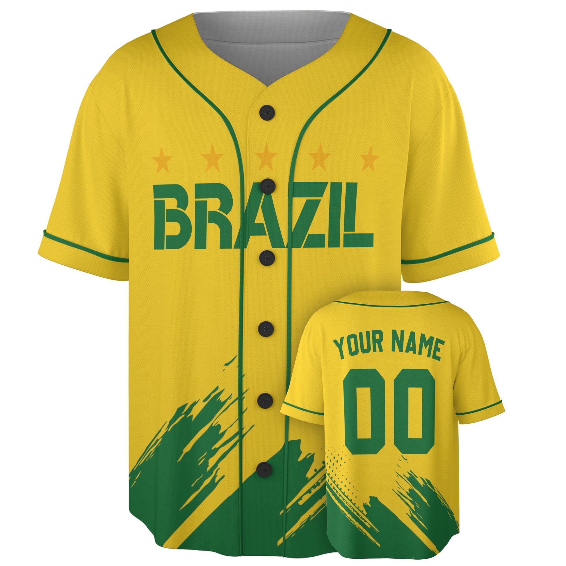 Custom Brazil Baseball Jersey Brazilian Fan Brush Stroke – Personalized Name Number