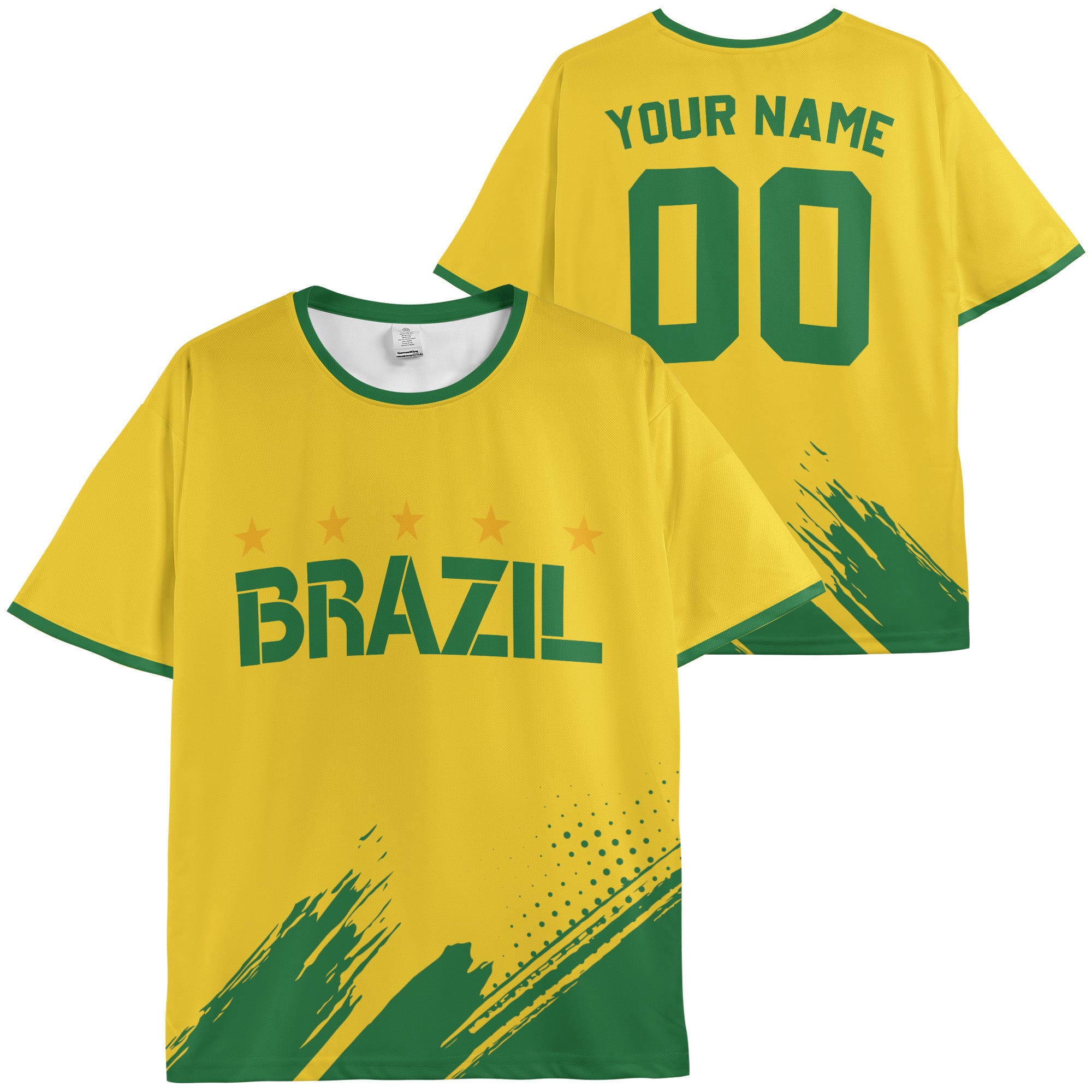 Custom Brazil Soccer Jersey Brazilian Fan Brush Stroke - Personalized Name Number