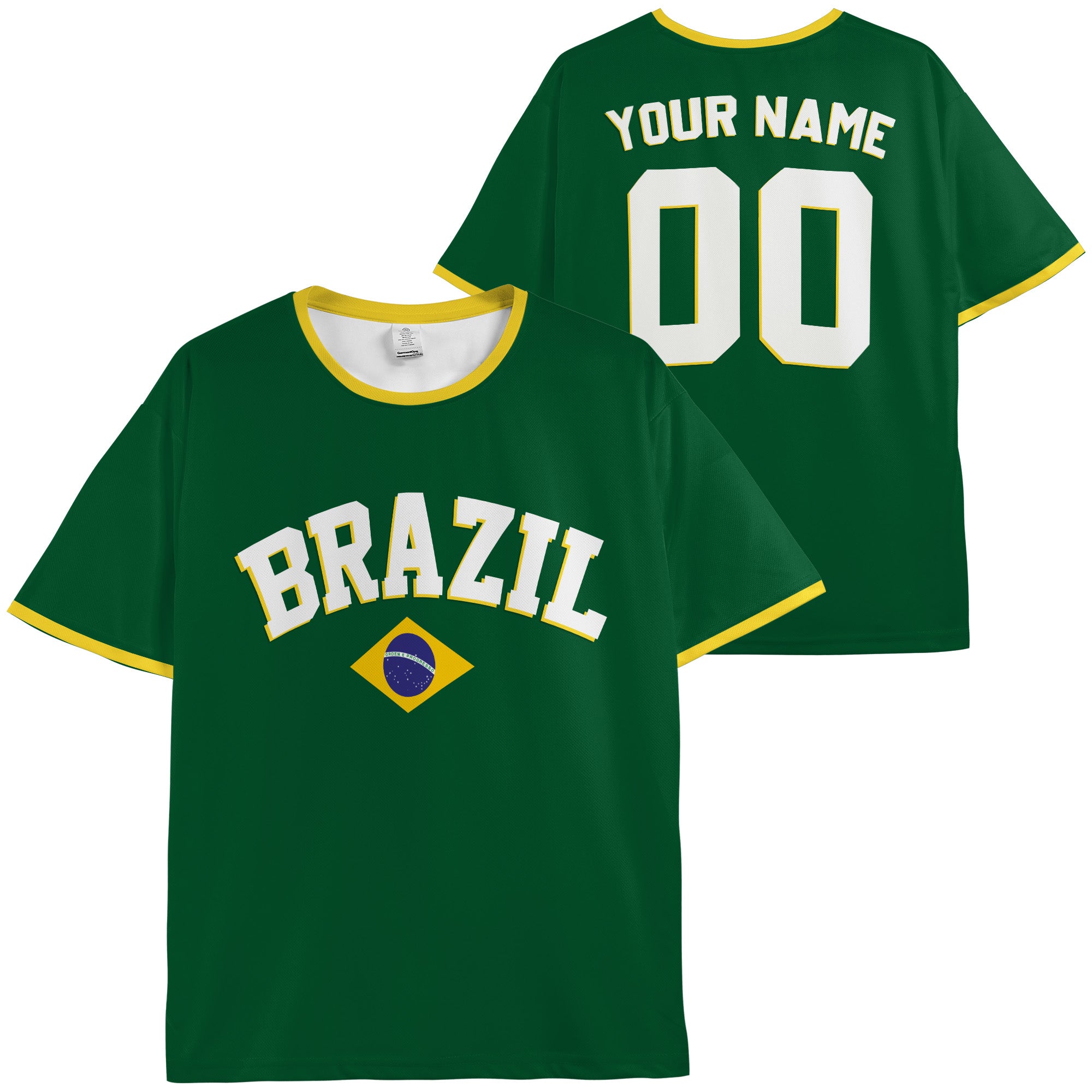 Custom Brazil Soccer Jersey Brazilian Fan Classic Flag - Personalized Name Number