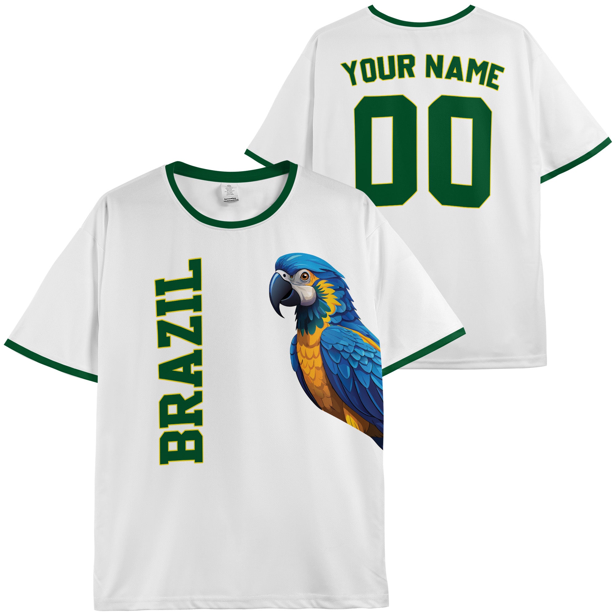 Custom Brazil Soccer Jersey Brazilian Fan Macaw - Personalized Name Number