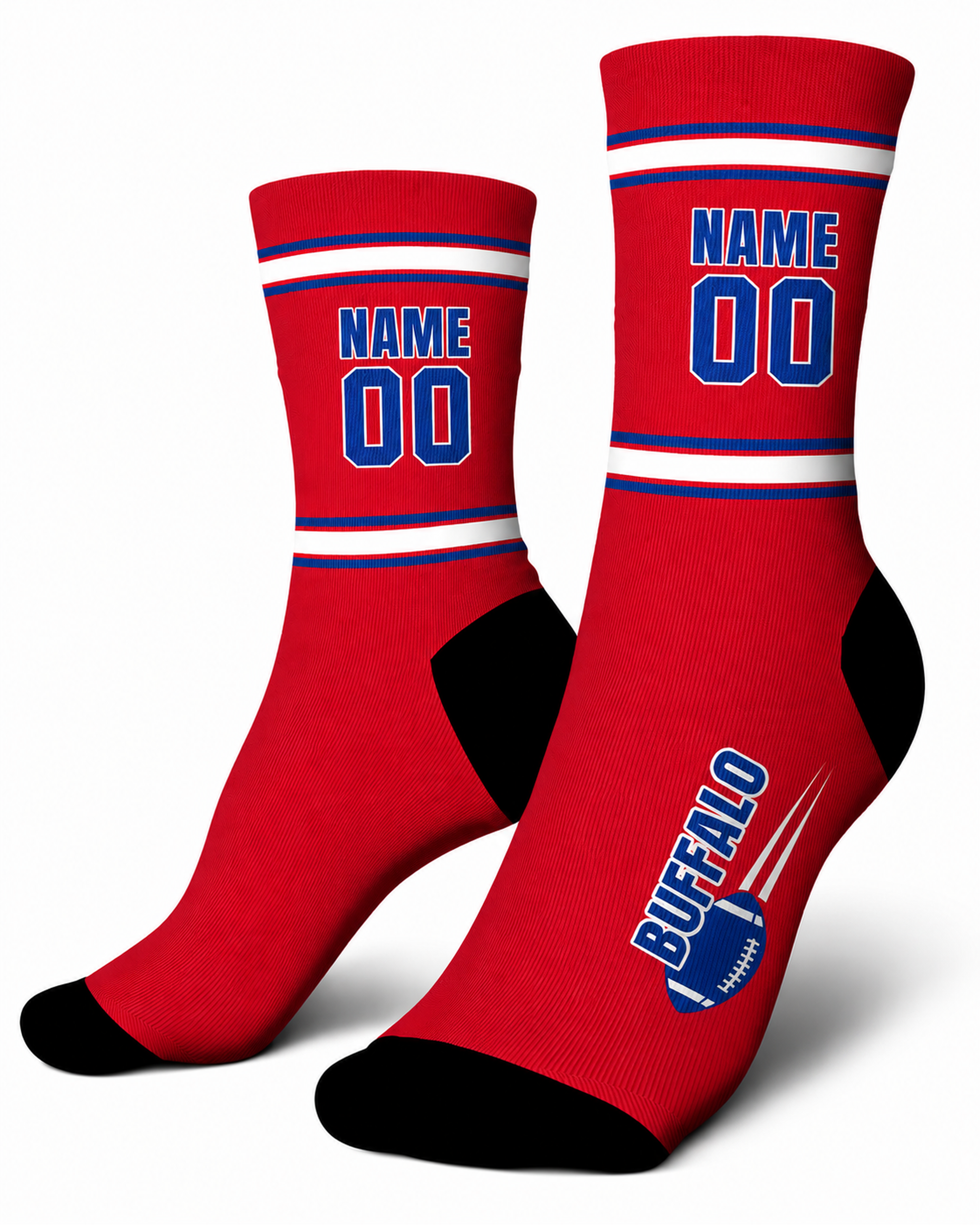 Custom City Sports Socks Buffalo Red - Personalized Name Number
