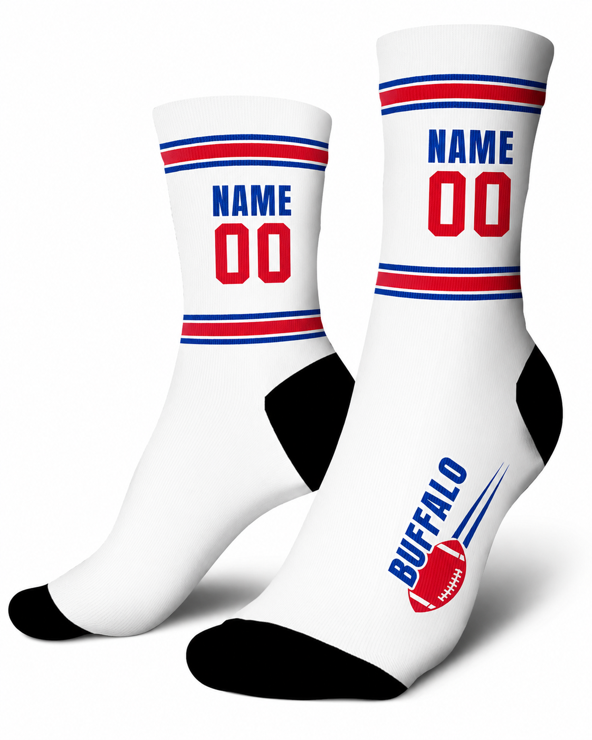 Custom City Sports Socks Buffalo White - Personalized Name Number