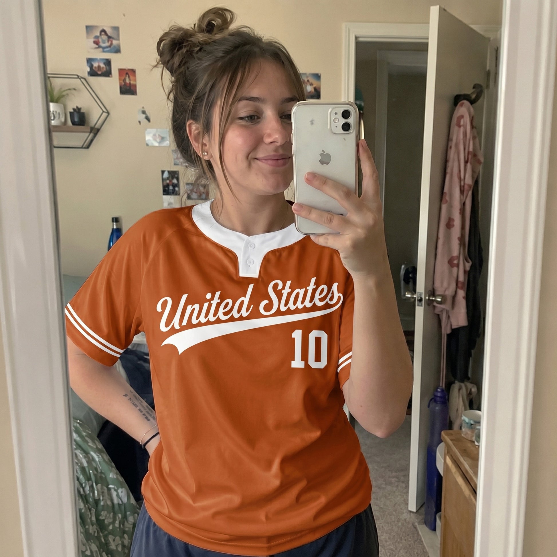Custom Two Button Softball Jersey Burnt Orange and White – Design Your Own