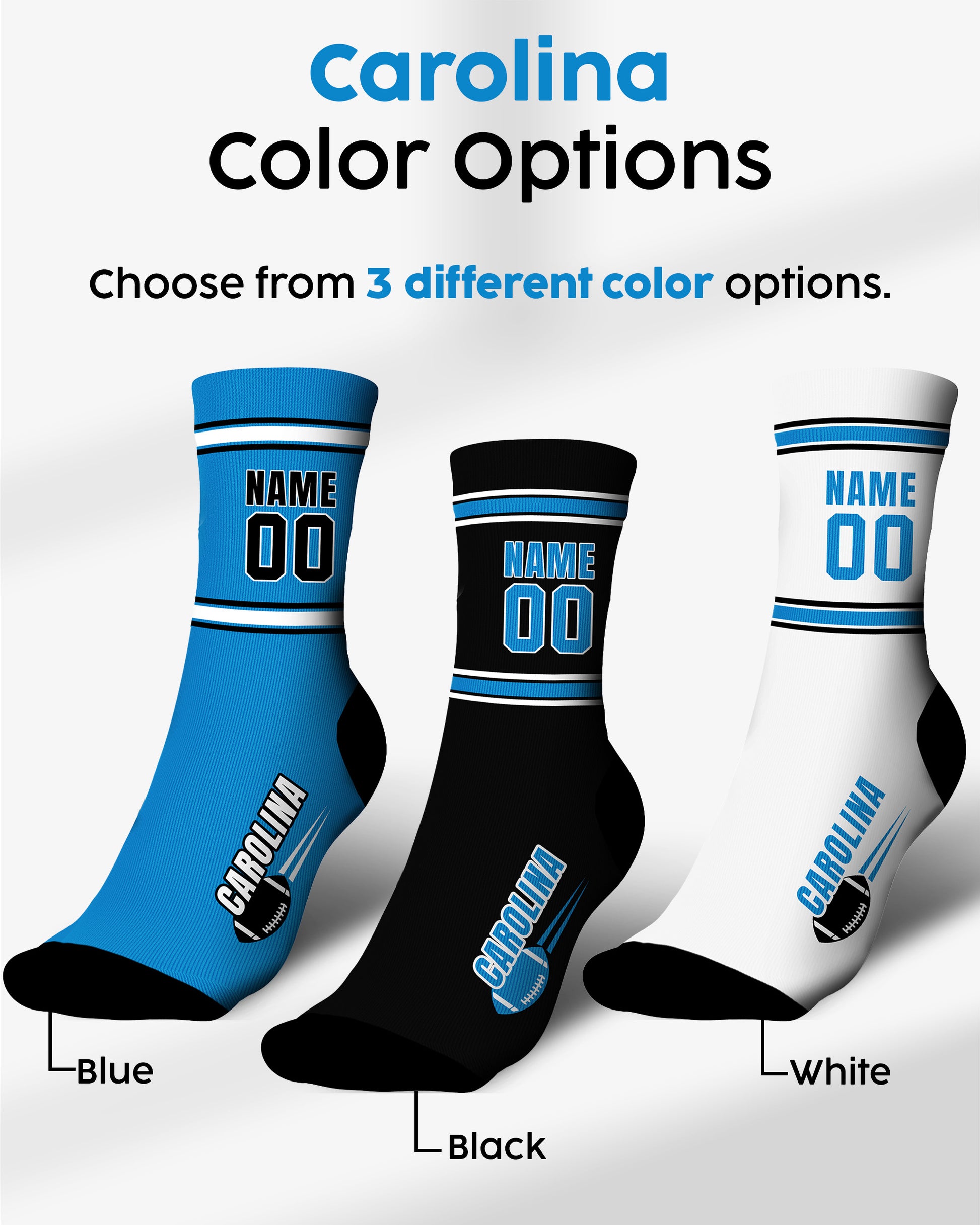 Custom City Sports Socks Carolina White - Personalized Name Number