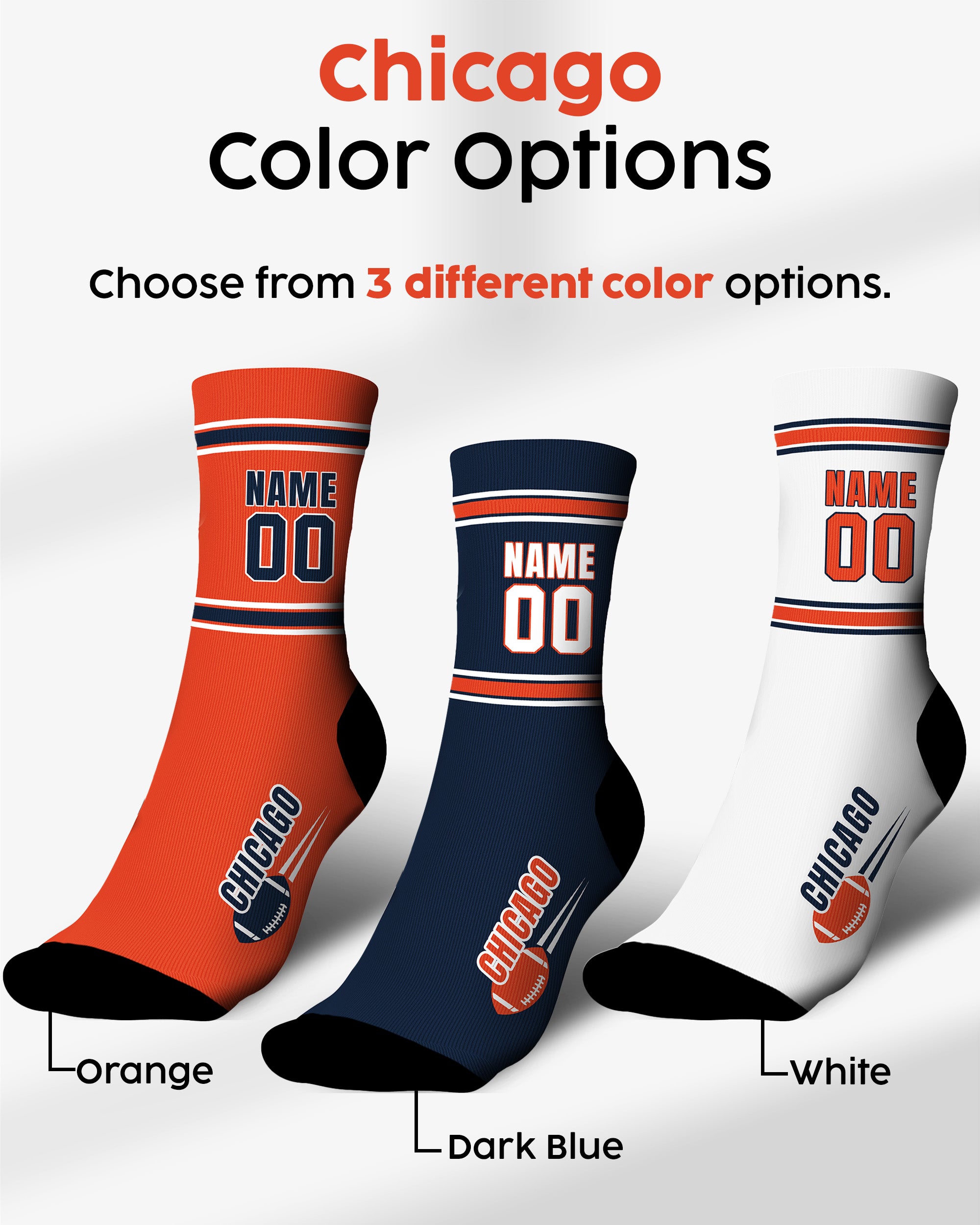 Custom City Sports Socks Chicago White - Personalized Name Number