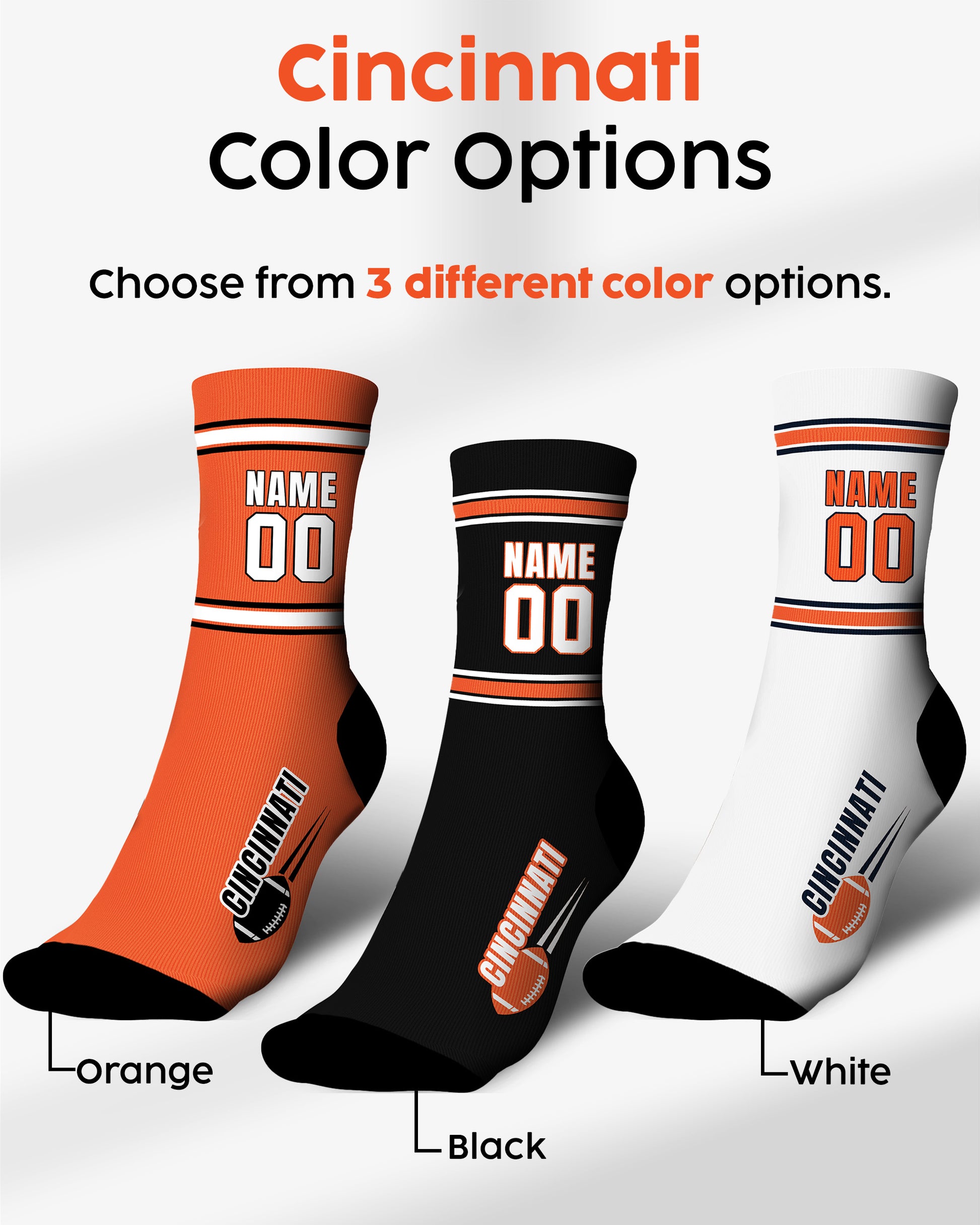 Custom City Sports Socks Cincinnati Black - Personalized Name Number