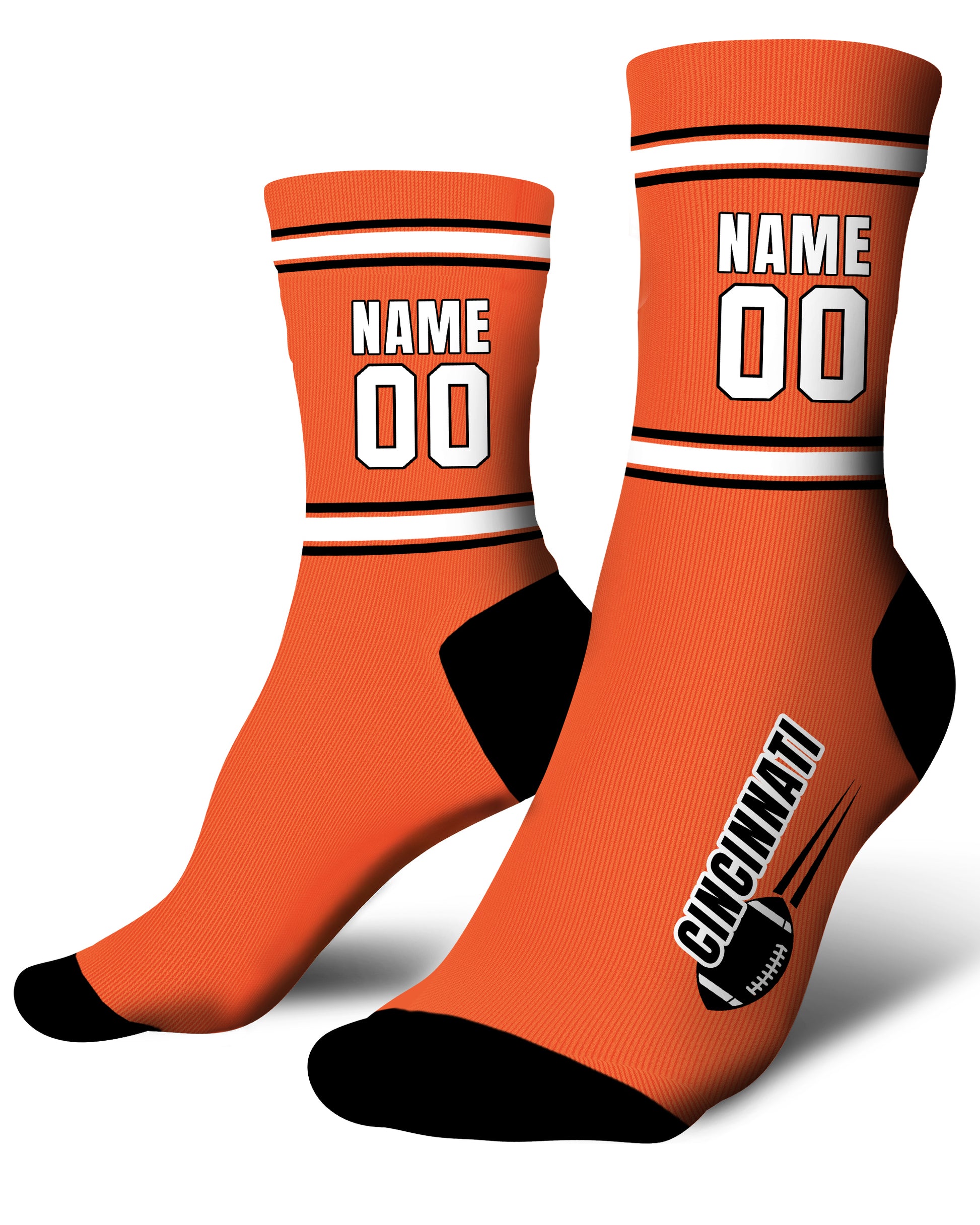 Custom City Sports Socks Cincinnati Orange - Personalized Name Number