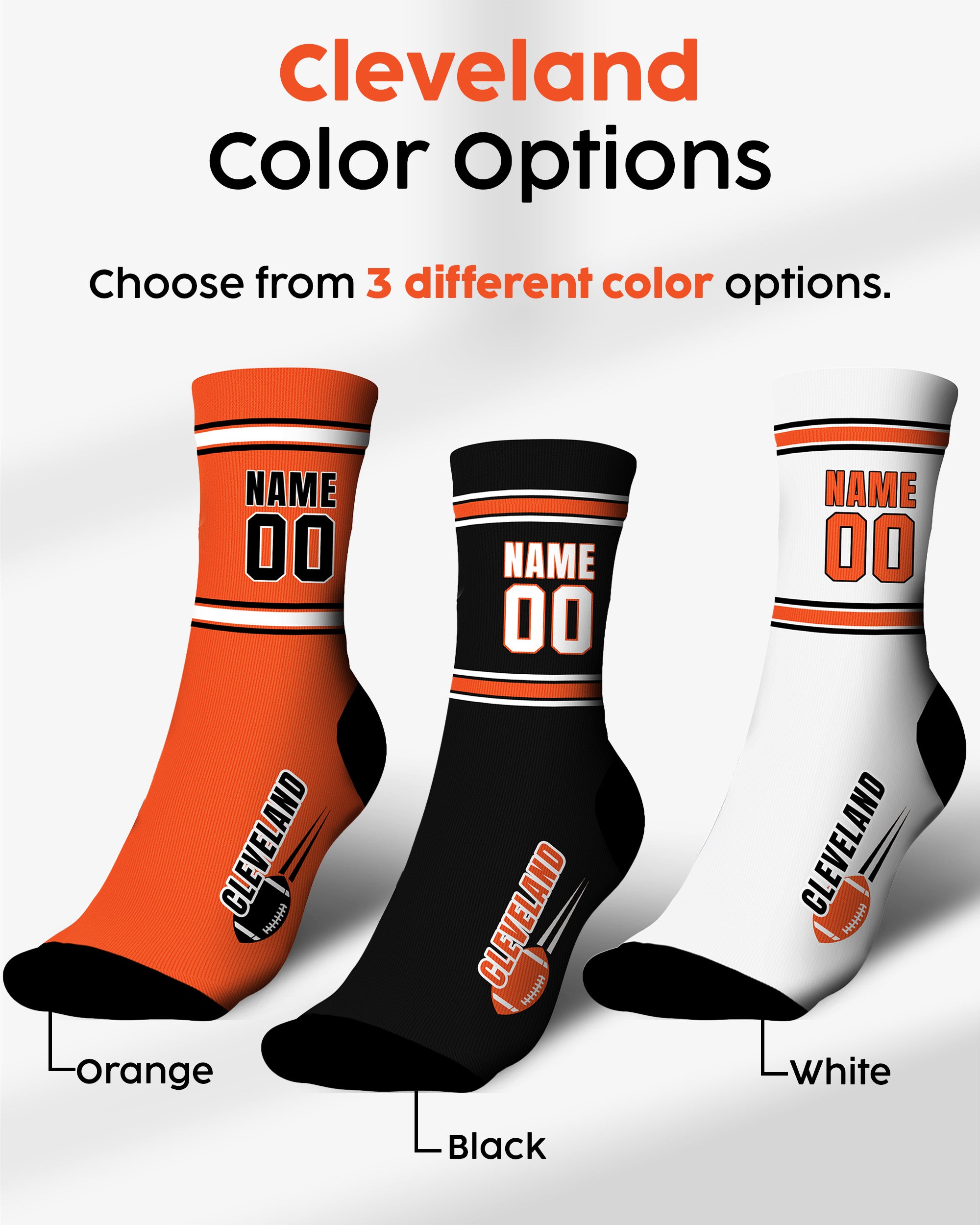 Custom City Sports Socks Cleveland Black - Personalized Name Number