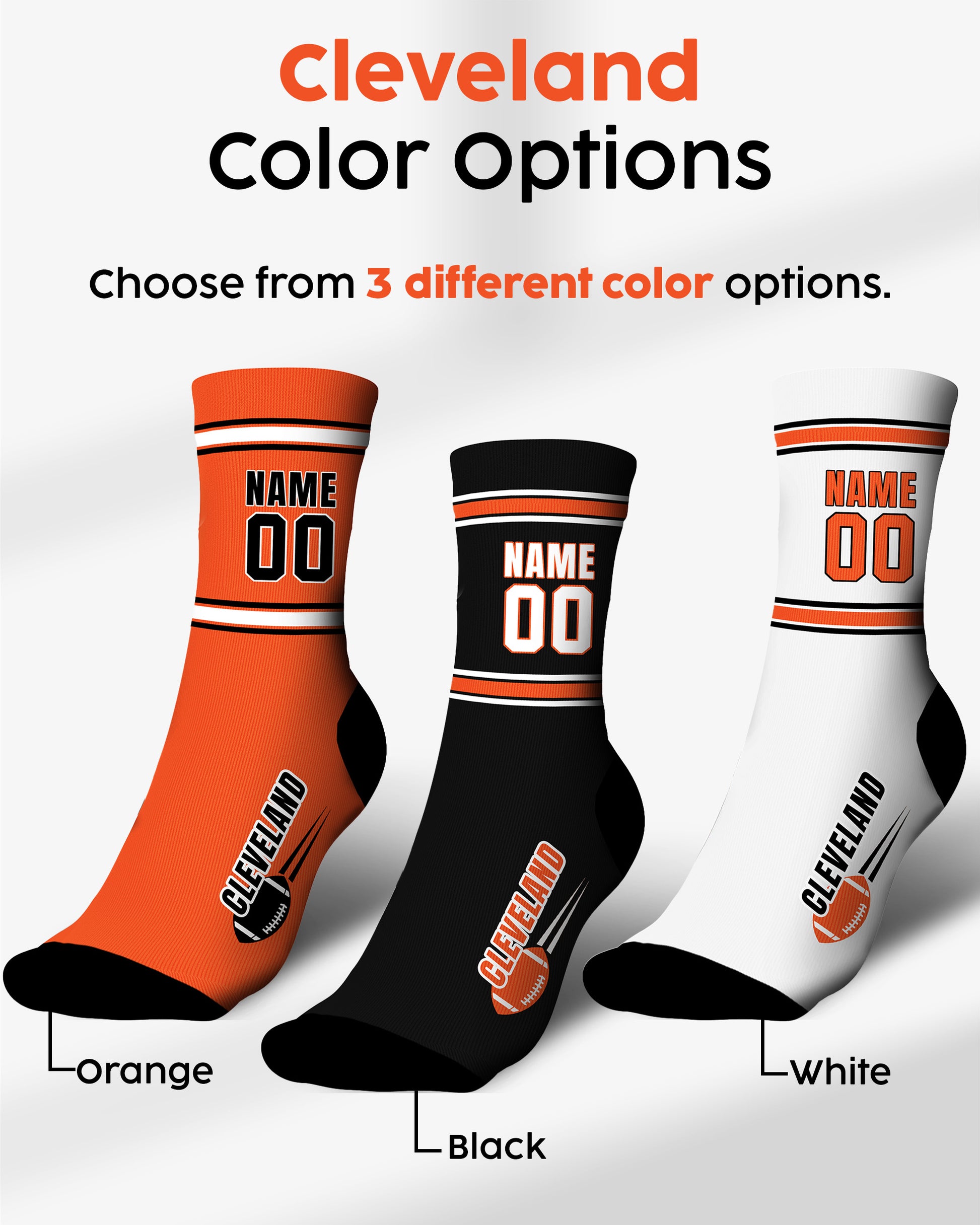 Custom City Sports Socks Cleveland White - Personalized Name Number