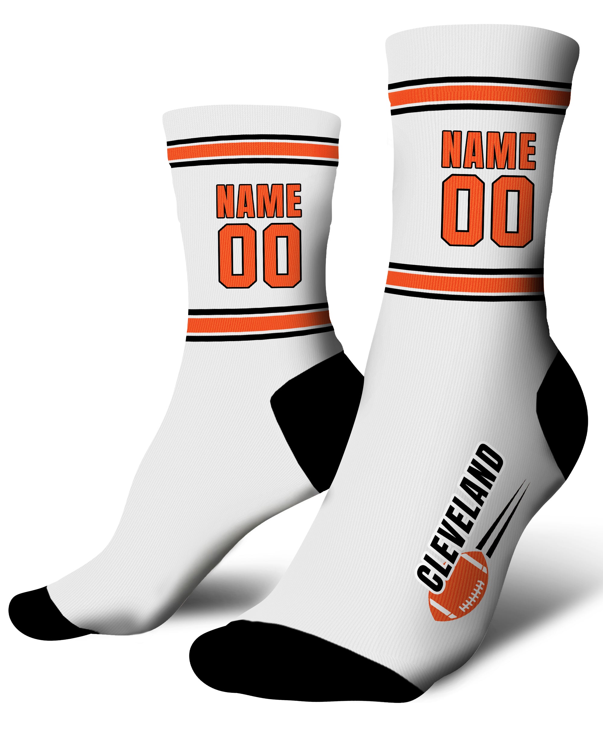 Custom City Sports Socks Cleveland White - Personalized Name Number