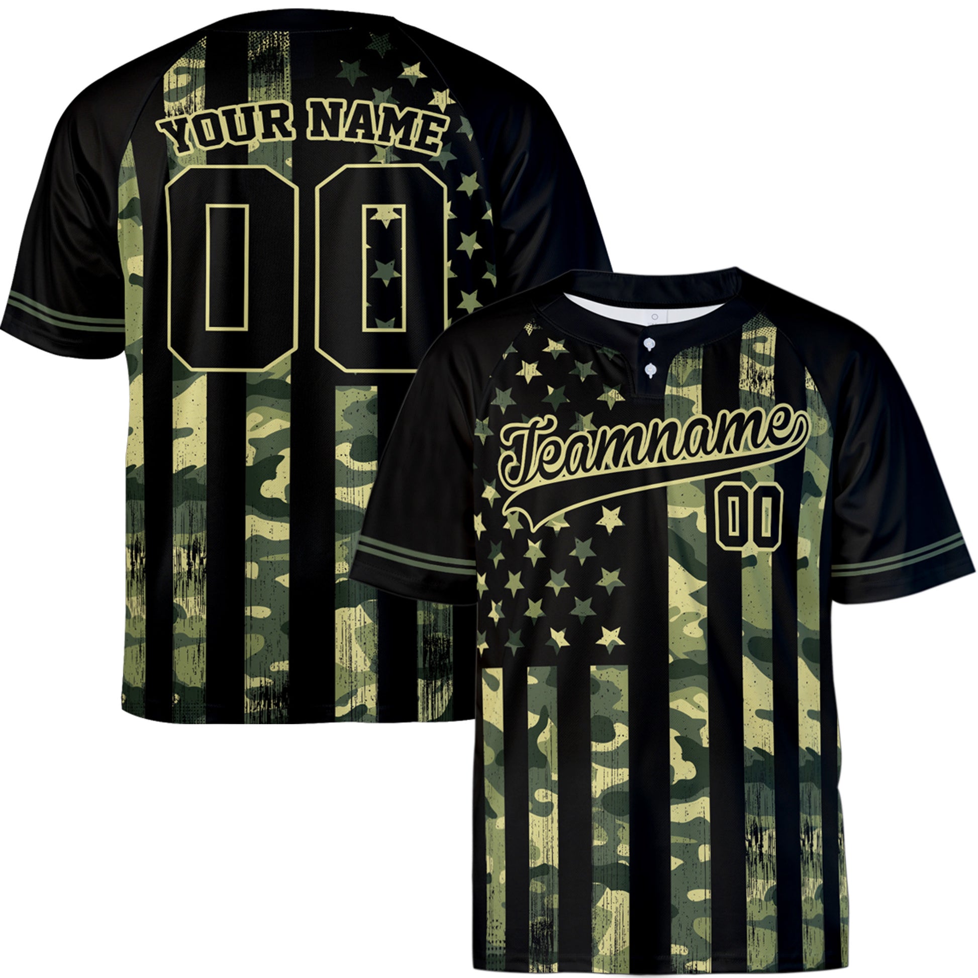 Custom Two Button Softball Jersey Black Camouflage – Design Your Own