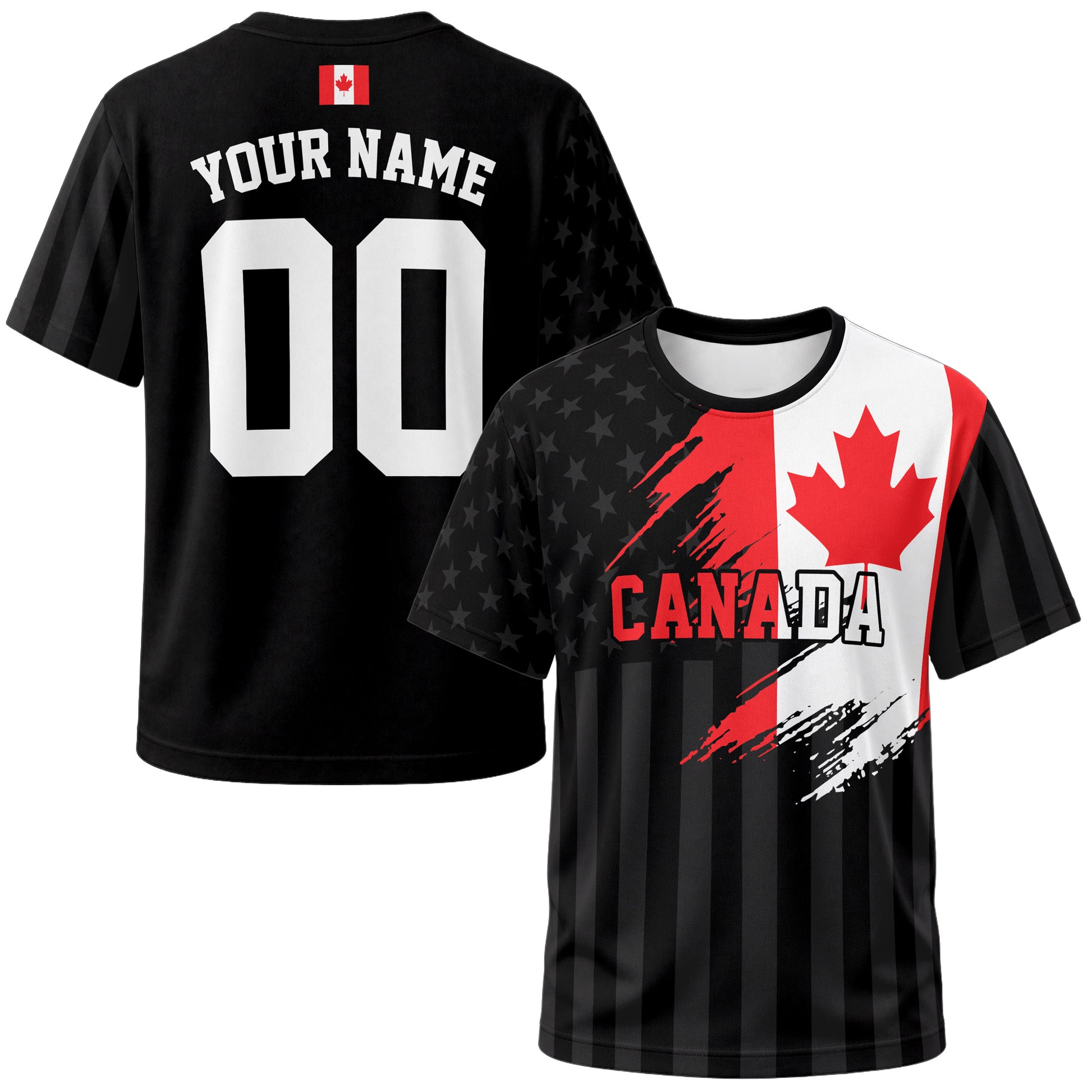 Custom Canada Soccer Jersey Canadian Fan Flag Black - Personalized Name Number