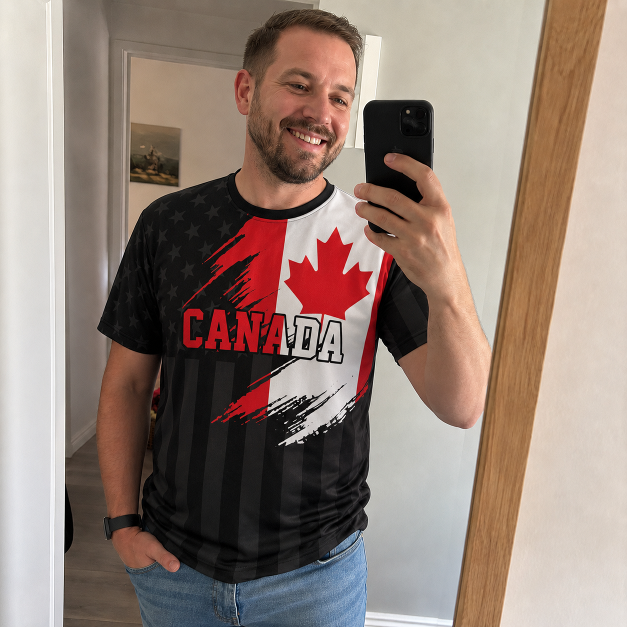 Custom Canada Soccer Jersey Canadian Fan Flag Black - Personalized Name Number