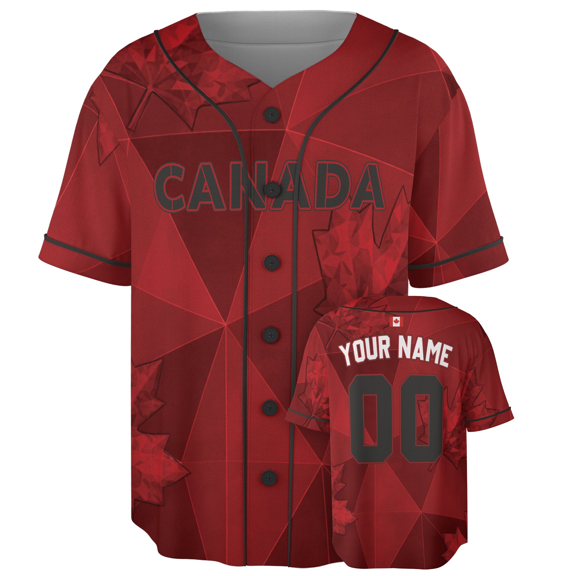 Custom Canada Baseball Jersey Canadian Fan Crimson Geo – Personalized Name Number