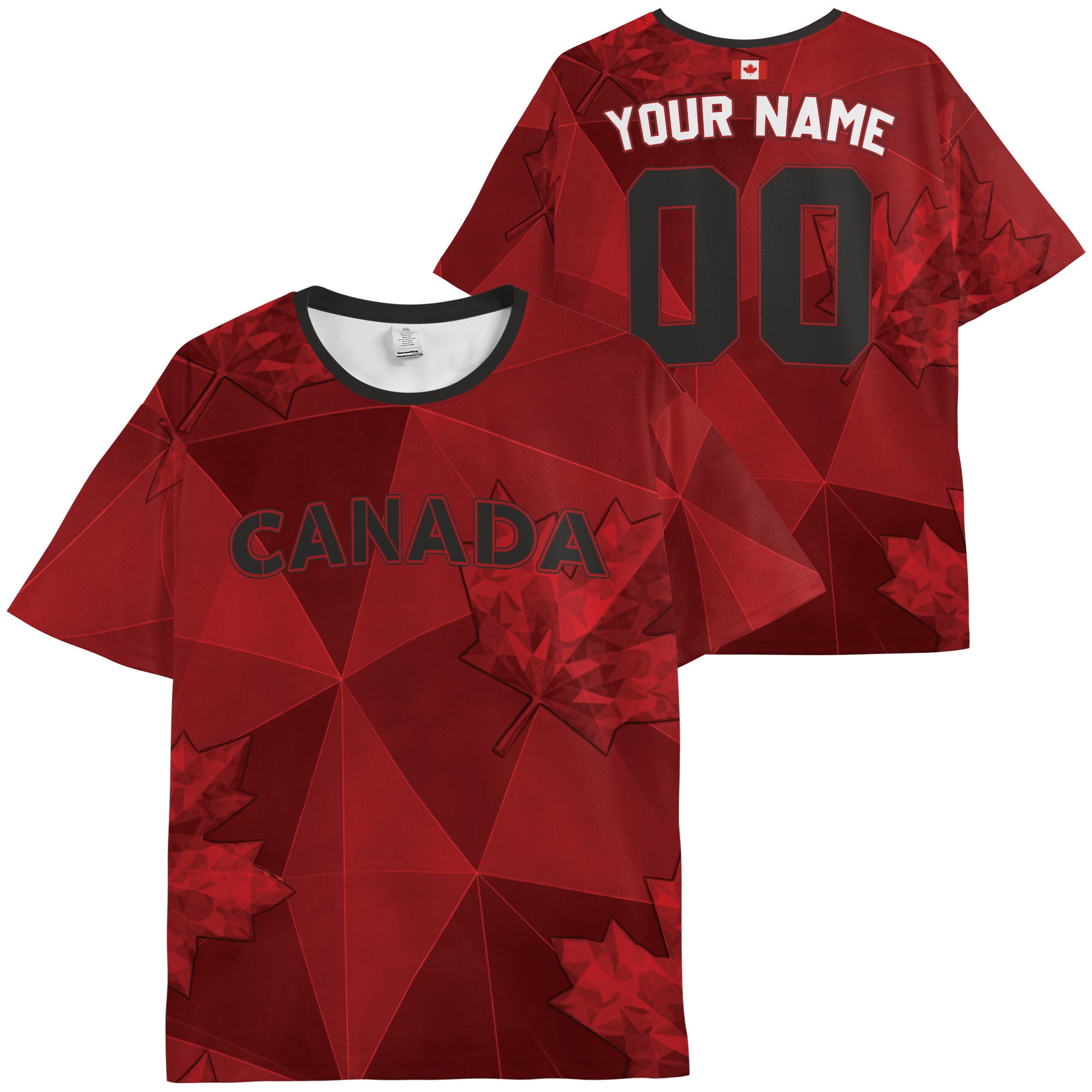 Custom Canada Soccer Jersey Canadian Fan Crimson Geo - Personalized Name Number