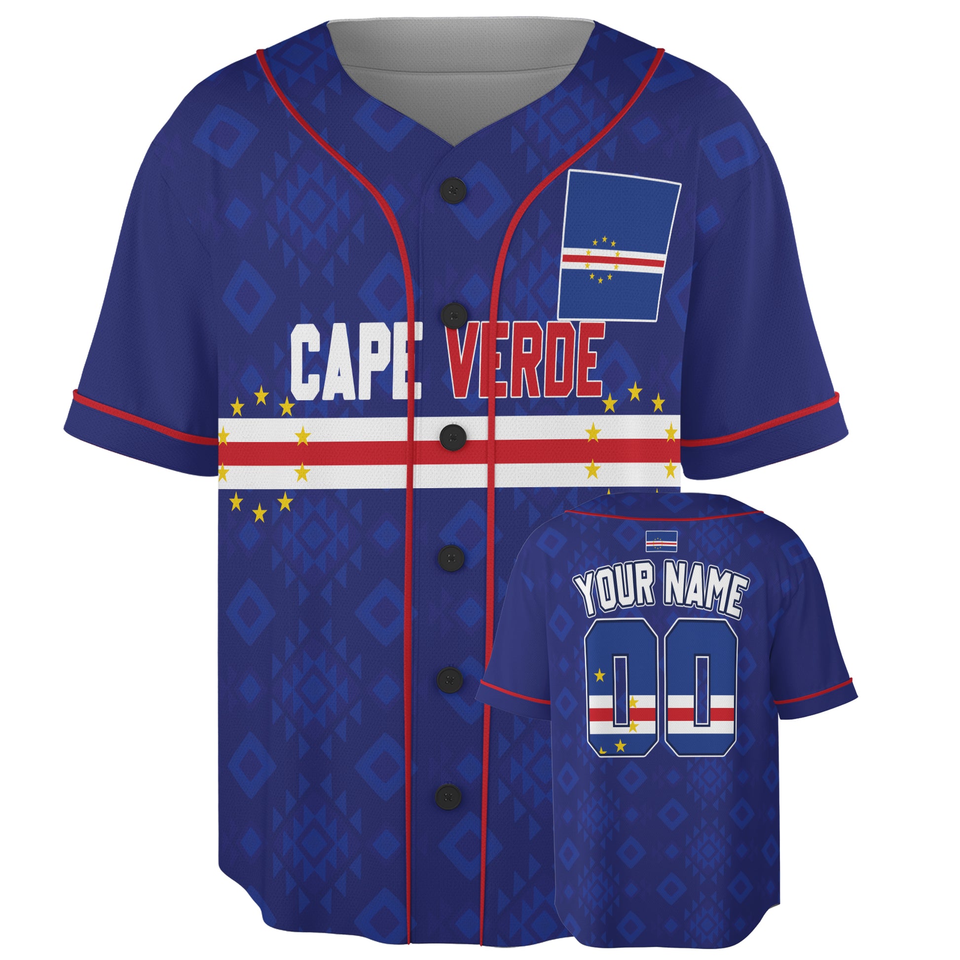 Custom Cape Verde / Cabo Verde Baseball Jersey Flag Motif – Personalized Name Number