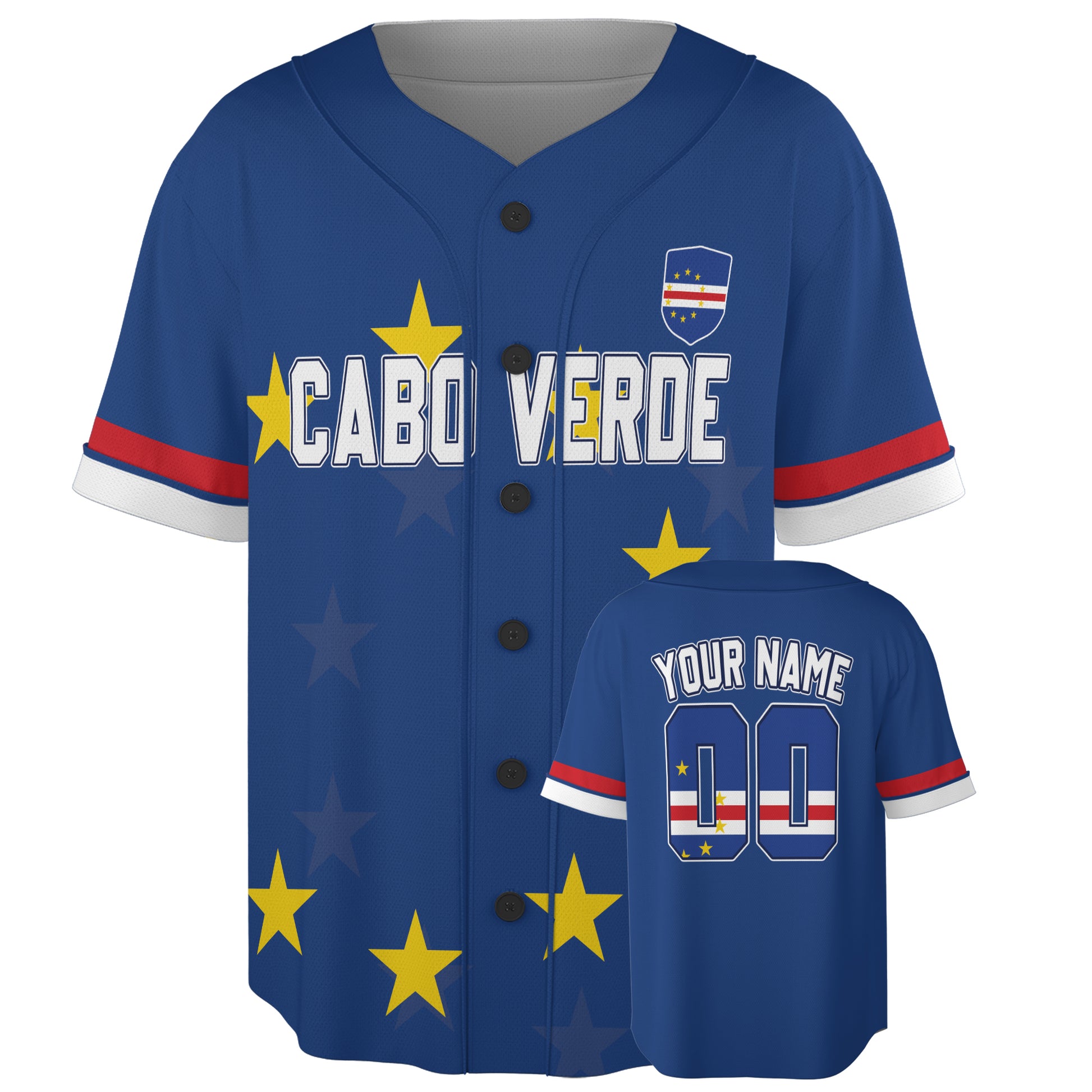 Custom Cape Verde / Cabo Verde Baseball Jersey Scattered Star Pattern – Personalized Name Number