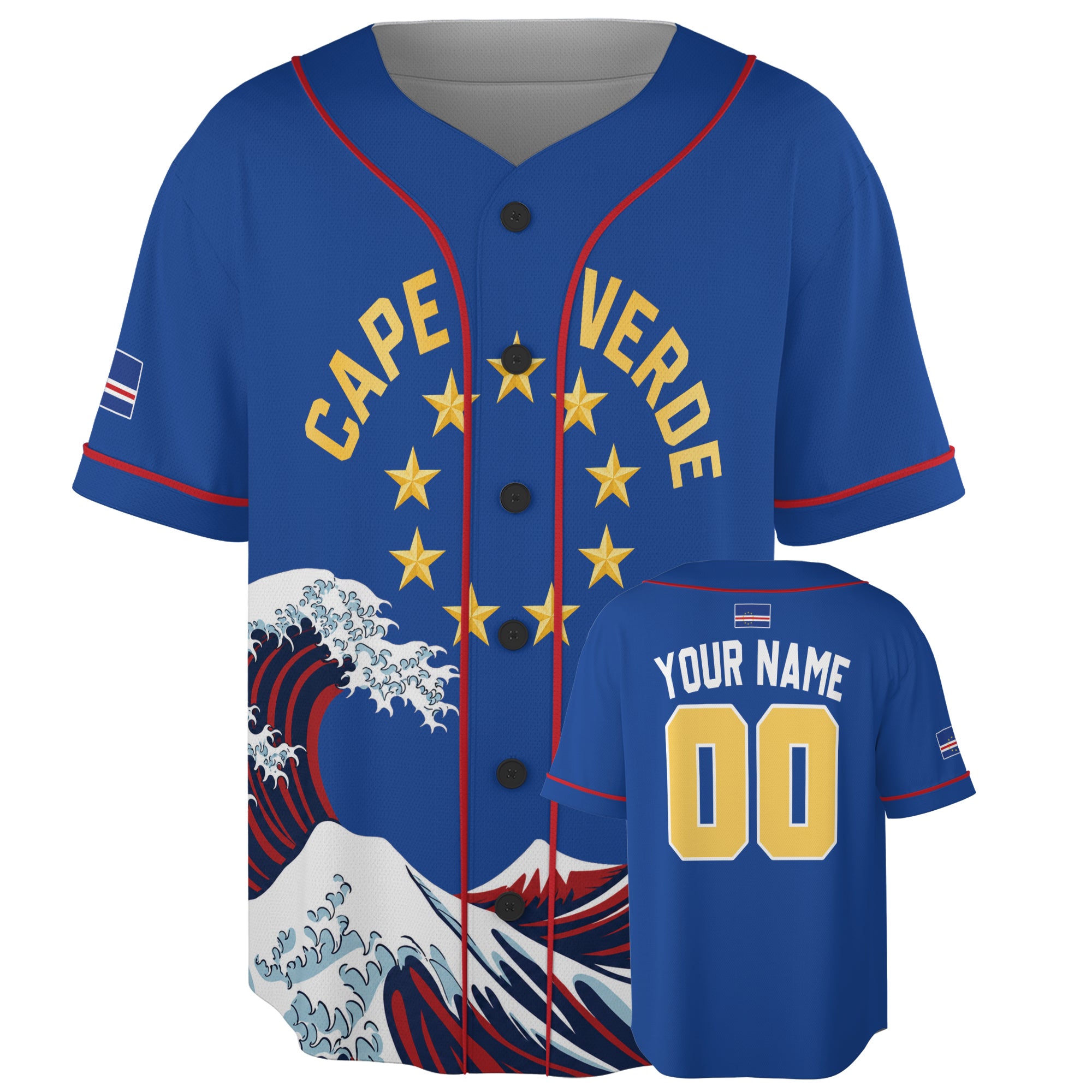 Custom Cape Verde / Cabo Verde Baseball Jersey Ocean Wave – Personalized Name Number