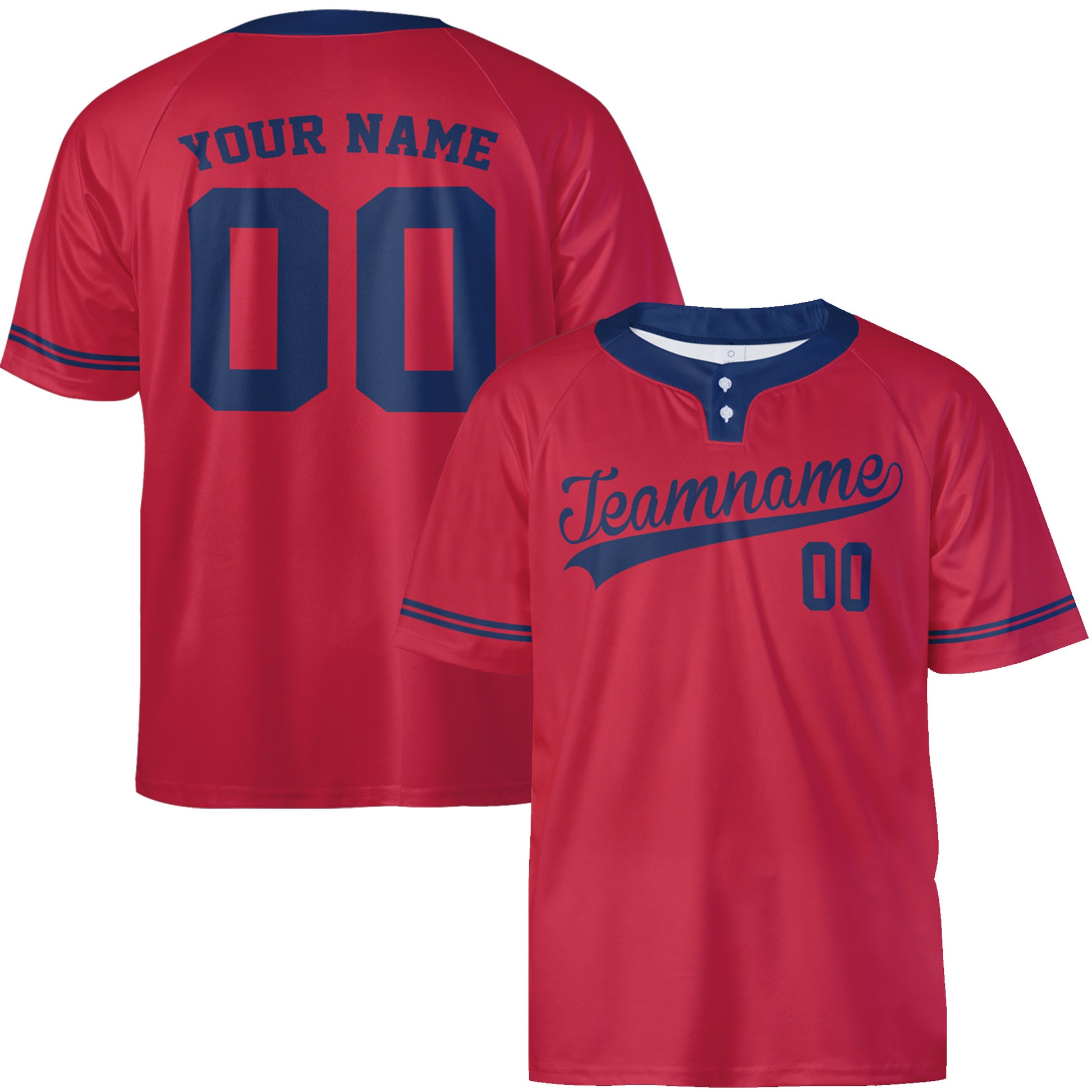 Custom Two Button Softball Jersey Cardinal Red and Navy Blue – Design Your Own