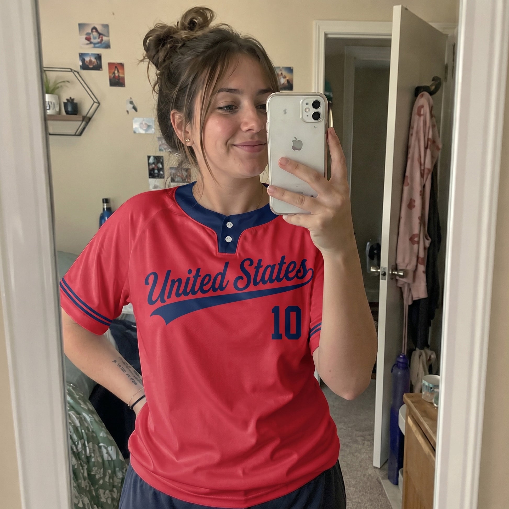 Custom Two Button Softball Jersey Cardinal Red and Navy Blue – Design Your Own