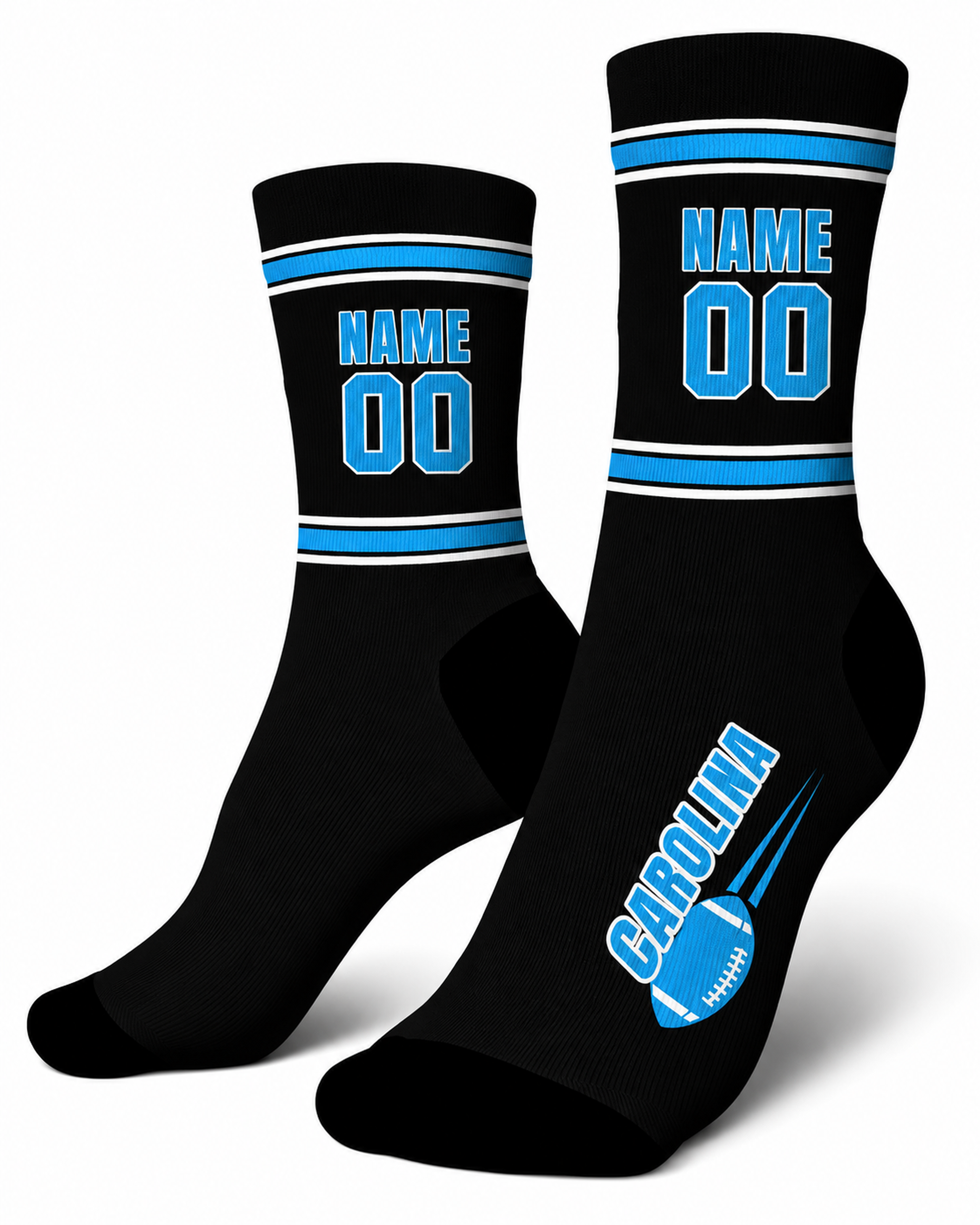 Custom City Sports Socks Carolina Black - Personalized Name Number