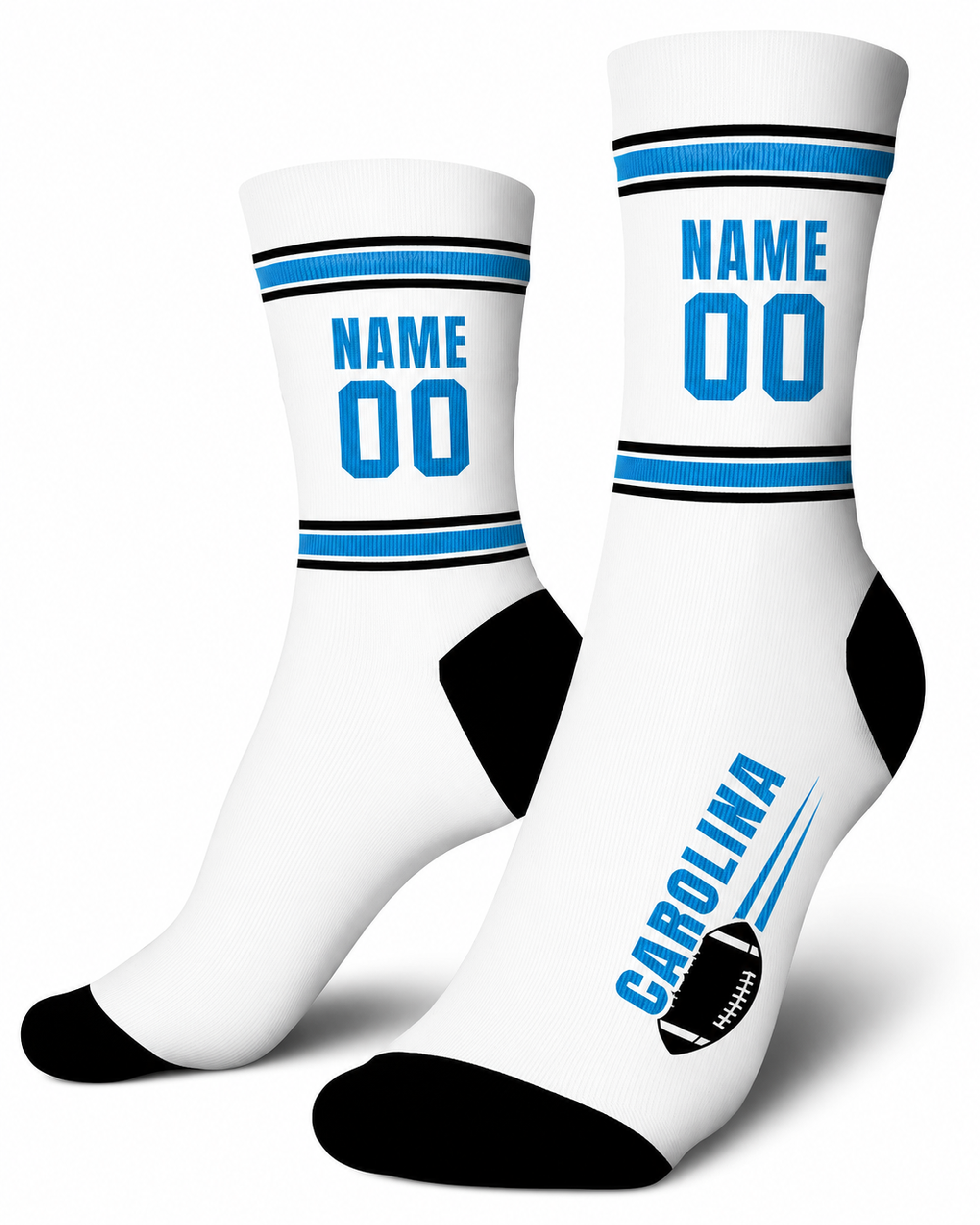 Custom City Sports Socks Carolina White - Personalized Name Number