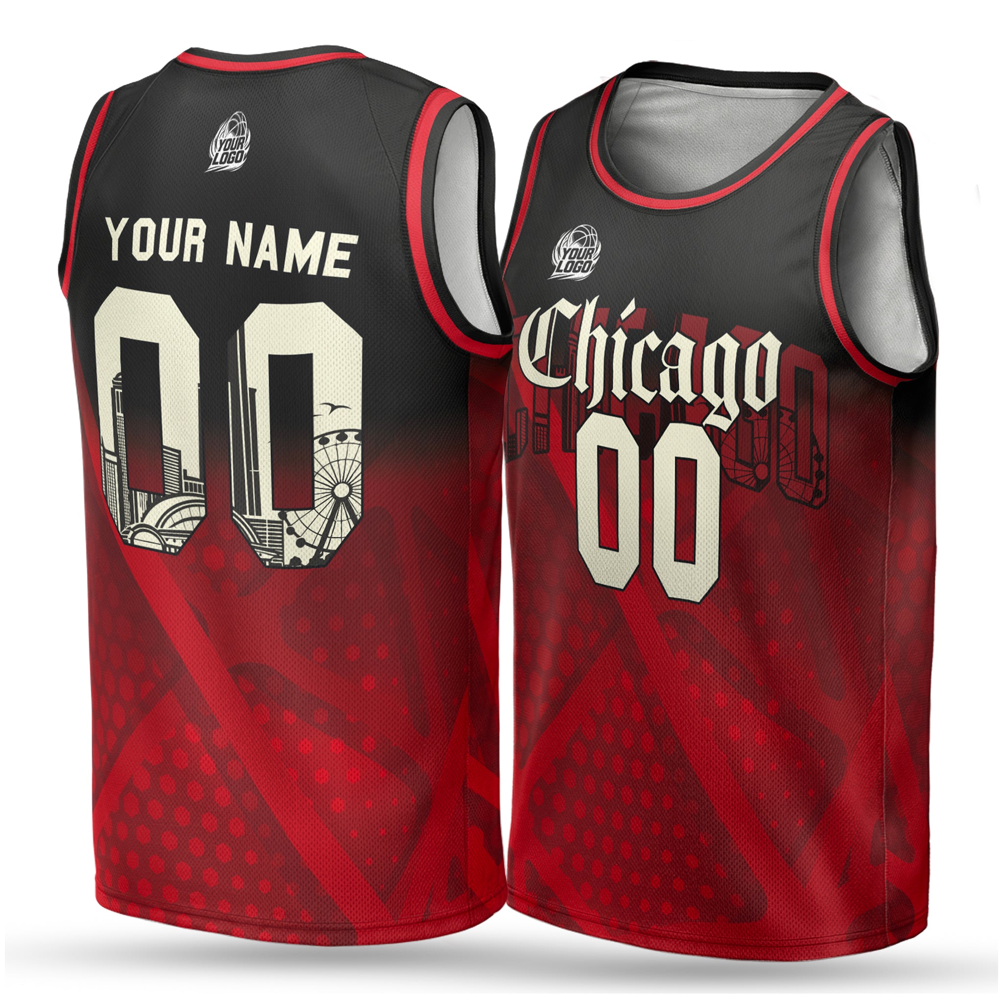 Custom City Basketball Jersey Chicago Design - Add Your Name and Number