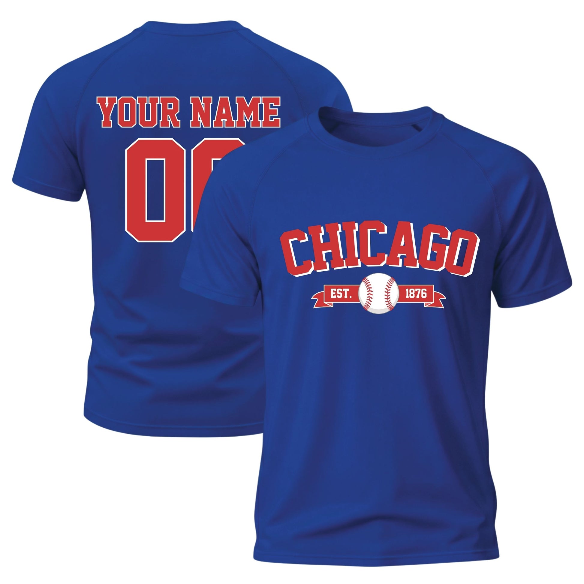 Custom City T-Shirt Baseball Style Chicago Blue - Personalized Name Number