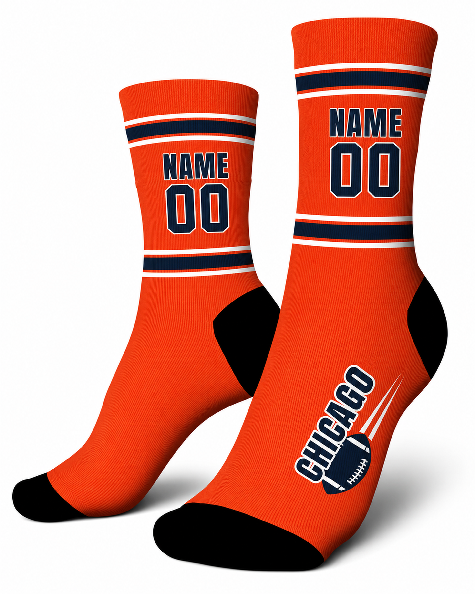 Custom City Sports Socks Chicago Orange - Personalized Name Number