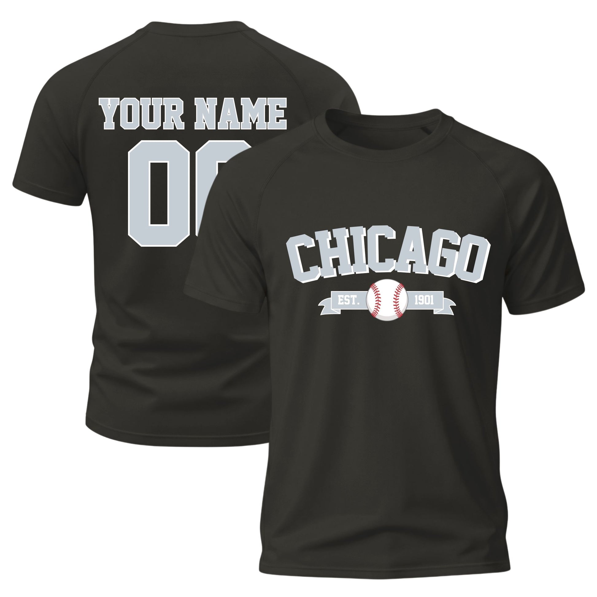 Custom City T-Shirt Baseball Style Chicago Black - Personalized Name Number