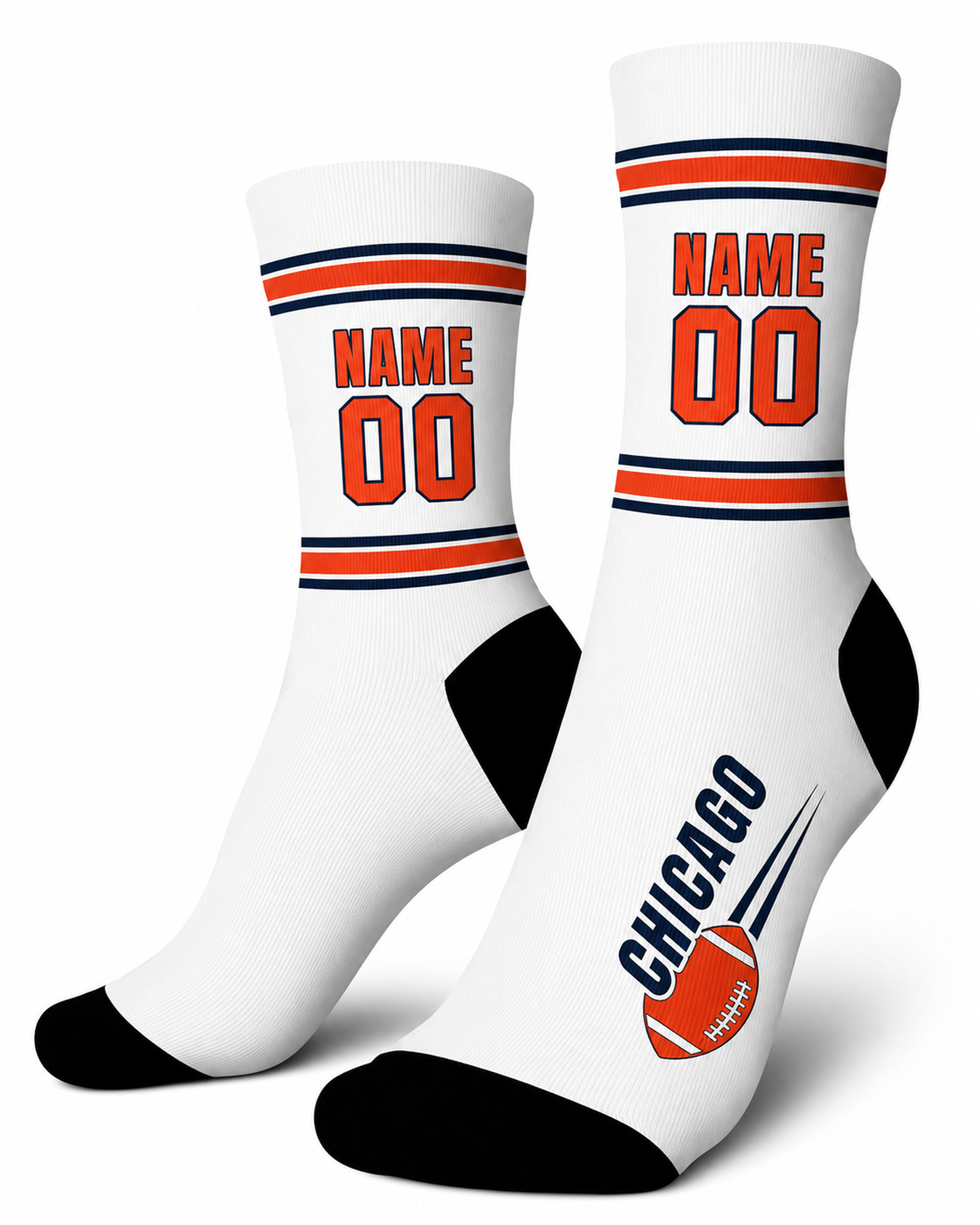 Custom City Sports Socks Chicago White - Personalized Name Number